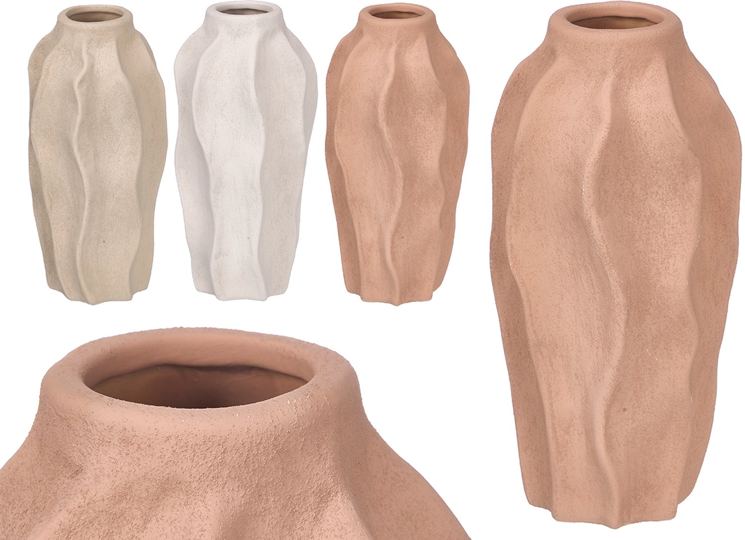 Giftdecor Ovale Vaas - Decoratieve Bloemenvaas - Lijnenreliëf - Terracotta - 1 Stuk