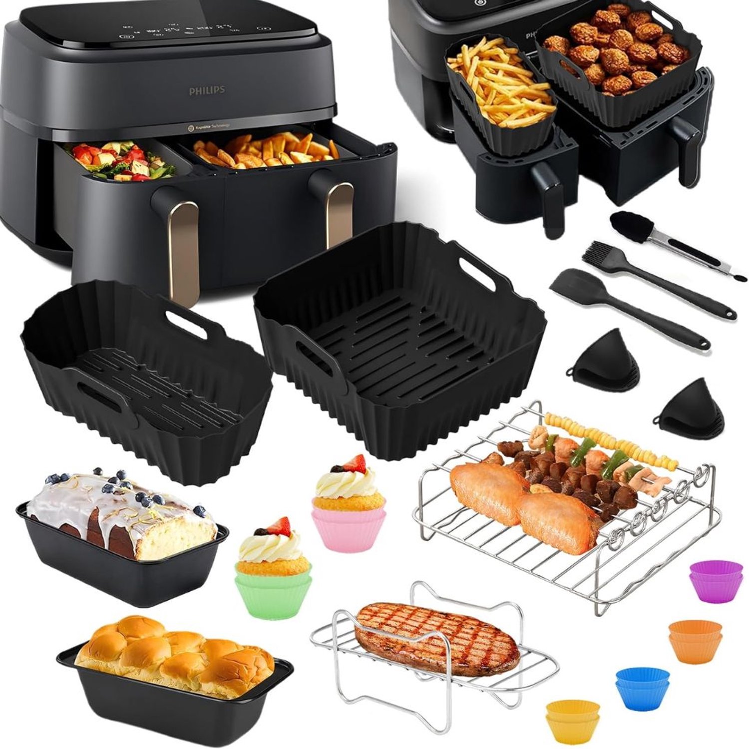 Airfryer Accessoires - Siliconen Bakje - Bakpapier - Zwart