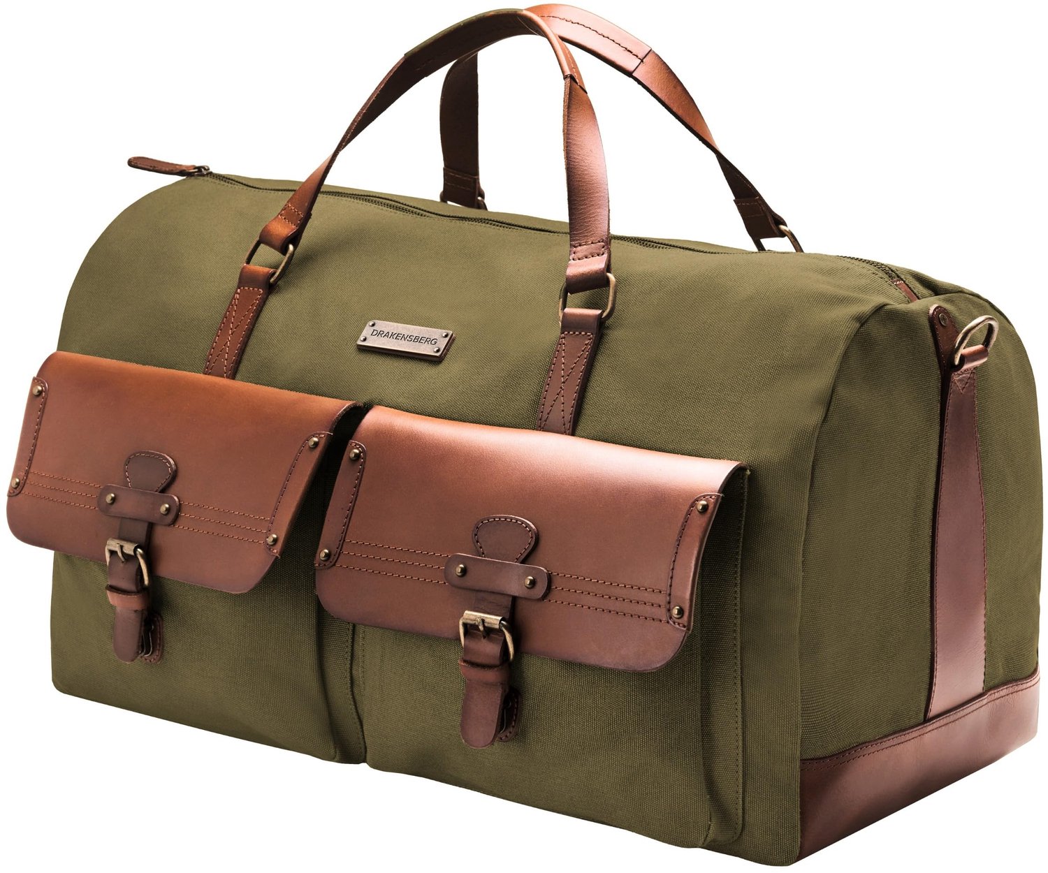Grote Reistas in Vintage Safari Ontwerp, Handgemaakt van Canvas en Leder, 60 L, Olijfgroen