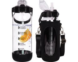 2L Glazen Waterfles met Rietje en Motivatie Tijdmarkeringen
