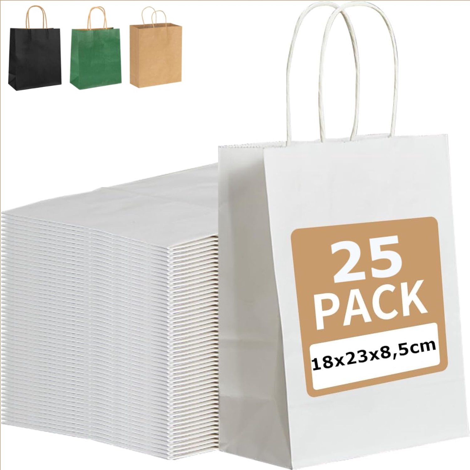 25 Witte Papieren Tassen met Handvat 18 x 21 x 8 cm voor Cadeaus en DIY Adventskalenders