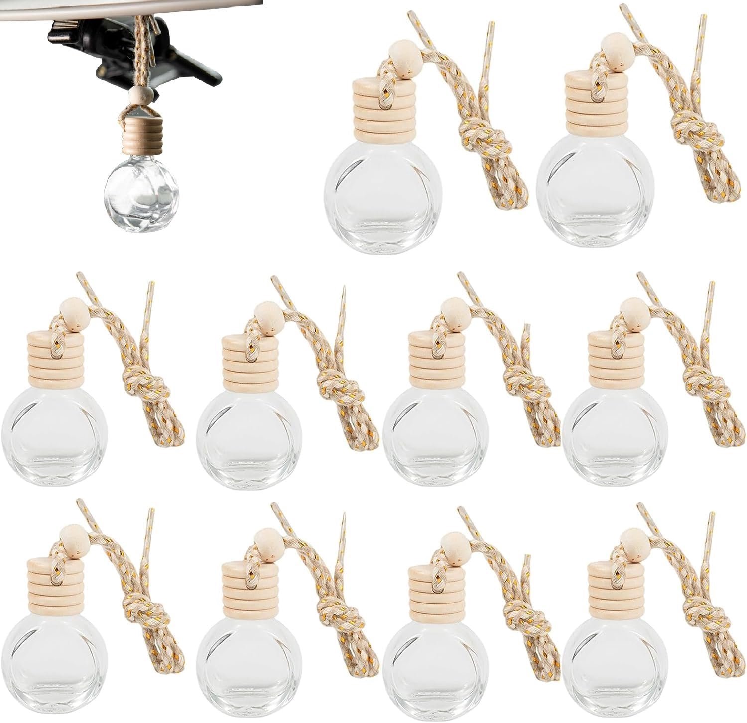Dailygoods- Auto-parfumfles Leeg - 10 Stuks - Navulbaar - Houten Diffuser - Robuust Materiaal - Transparant Glasontwerp - Luchtverfrisser