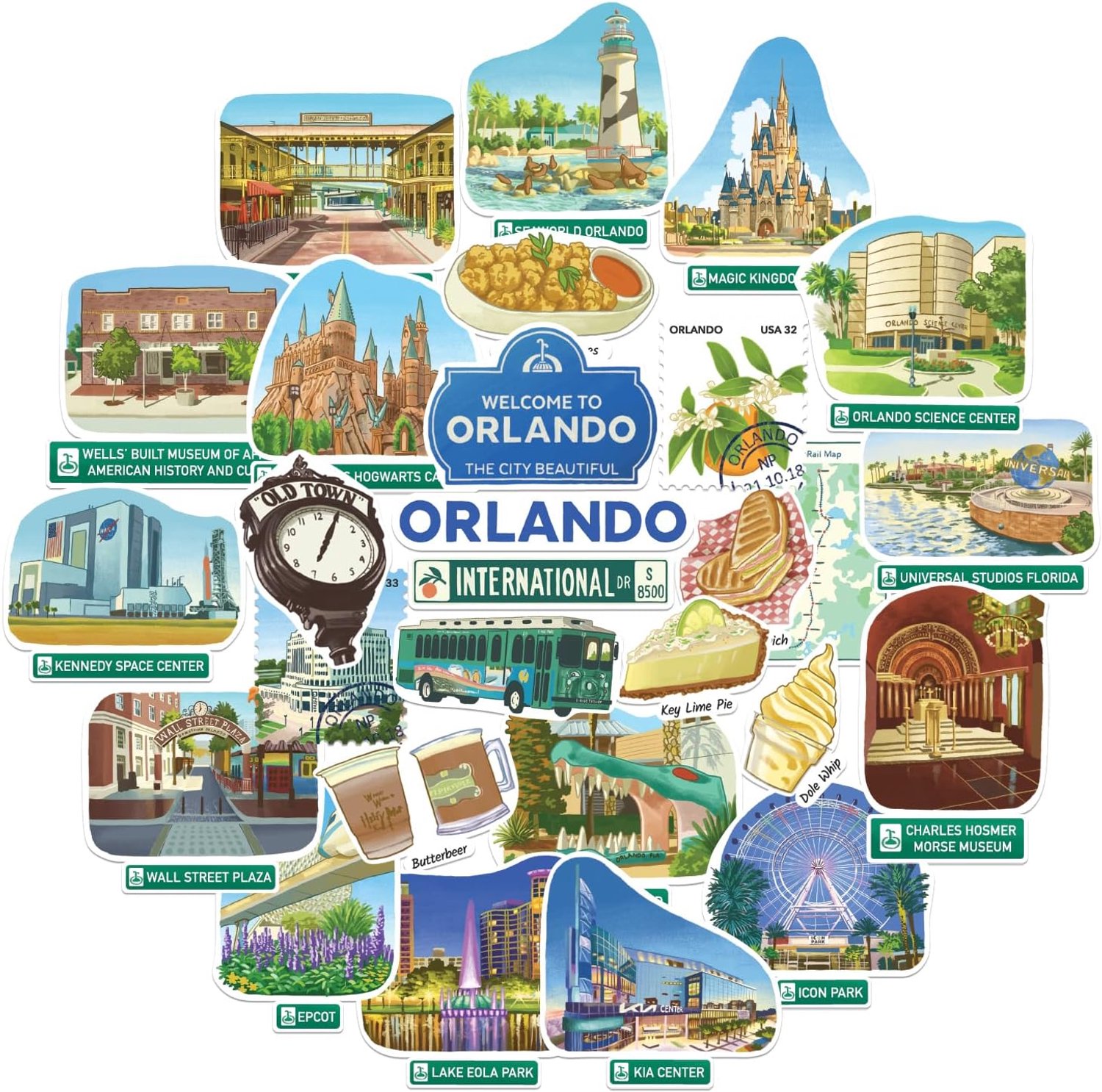 Navy Peony Orlando City Travel Stickers (28 pieces) (Eye Catcher) - ShopVlot