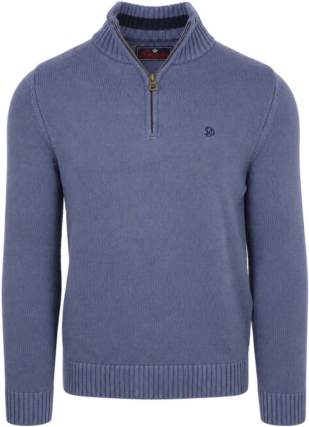 Superdry Knit Half Zip Cotton Jumper Blauw - Maat M - Heren - Quarter zip