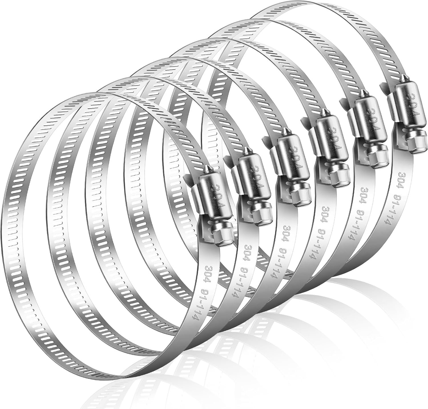 Caianwin 6pcs 91-114mm Hose Clamps Large Stainless Steel Pipe Clamps Adjustable Clamps for Exhaust Hose, Dryer Ventilation, Hoses, Tubes