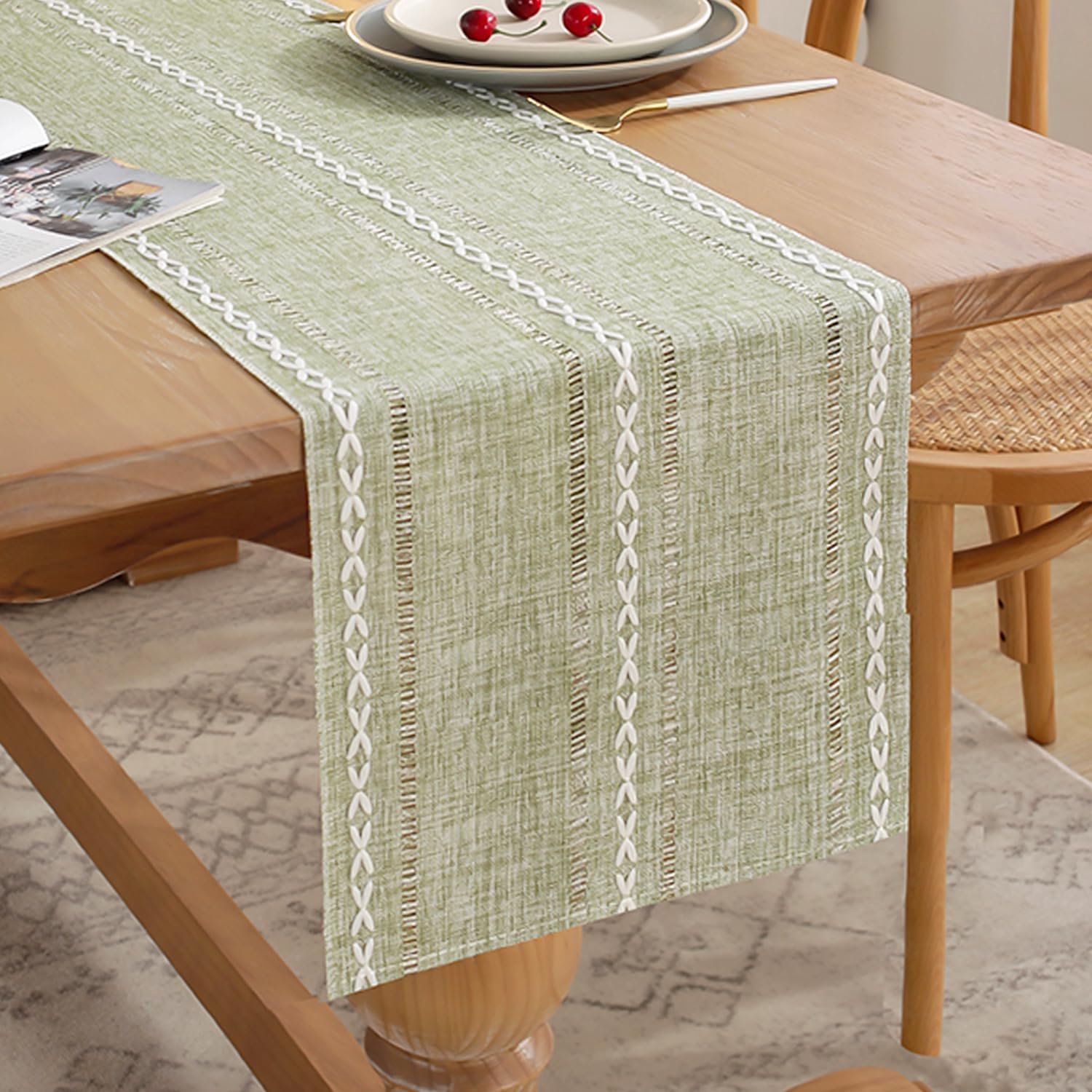 Tafelrunner 33 x 120 cm - Sage Green Linnenlook - Modern Boho - Perfect voor feestelijke gelegenheden - ShopVlot