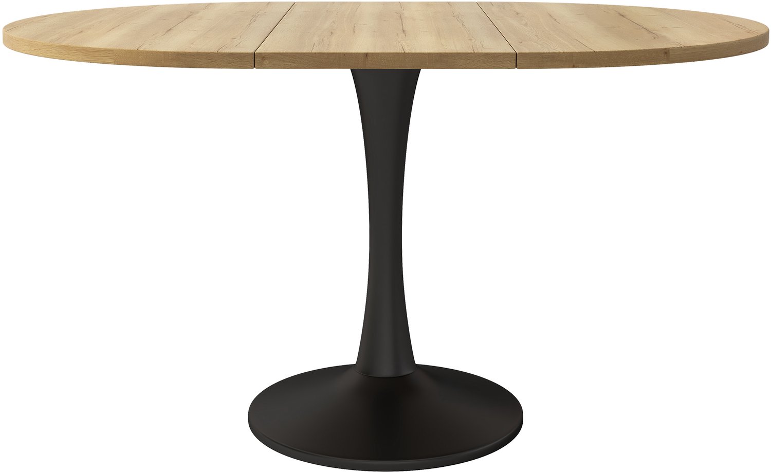 SONNENH Uitschuifbare ronde-ovale eettafel - MDF eikenlook en zwart onderstel - 100/140 x 100 cm