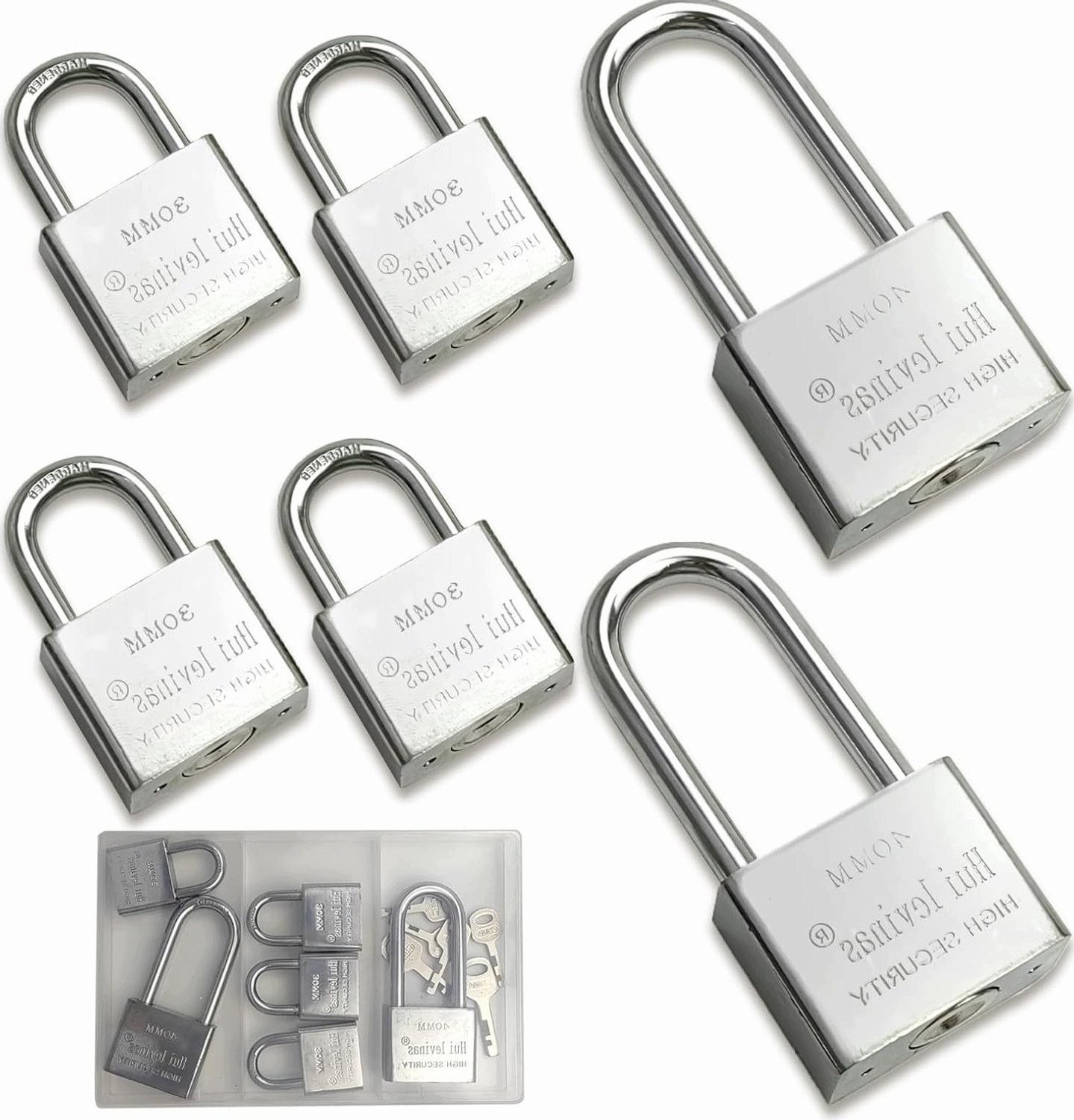 Set van 6 Stalen Kettingsloten met Sleutels - 30mm & 40mm