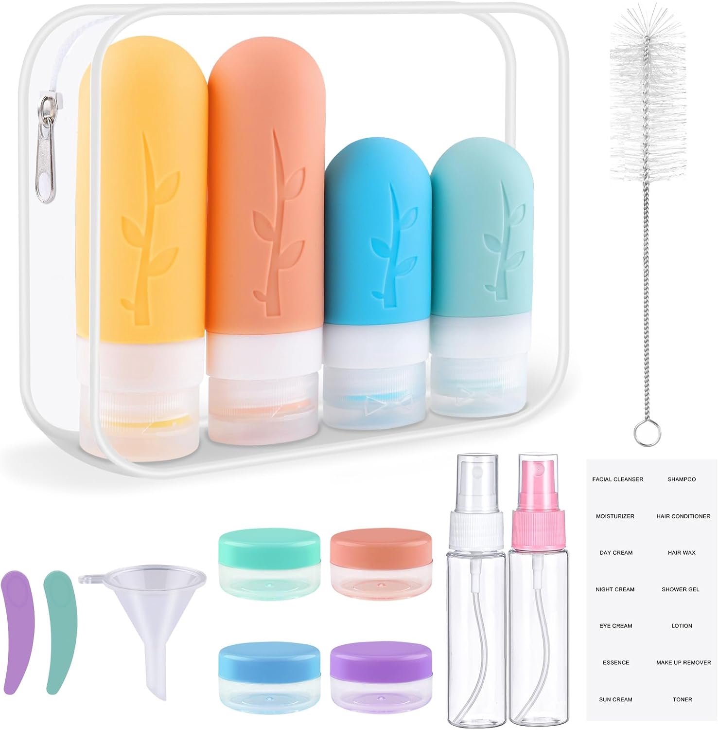 SnelShoppen - 16-delige Silicone Reisflesjes Set - Perfect voor Shampoo, Lotion, Cosmetica - Lekvrije Reisaccessoires - Kleurvol en Duurzaam - Ideaal