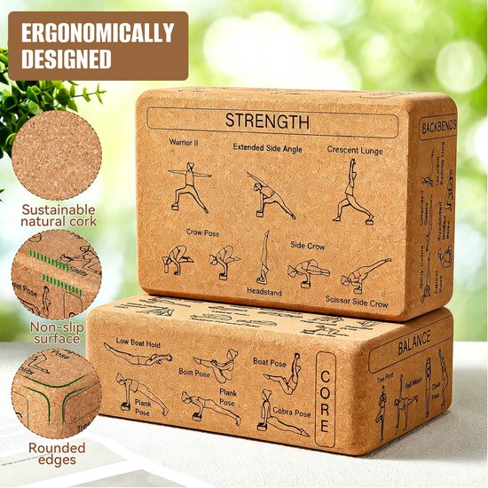 Kaiyaya - Kurk yogablok 1 stuk - Balans & stabiliteit - 100% kurk, antislip - Lichtgewicht, afgeronde hoeken - Yoga, stretching - 22.5x15x7.5cm, natuurlijk kurkbruin — afbeelding 2