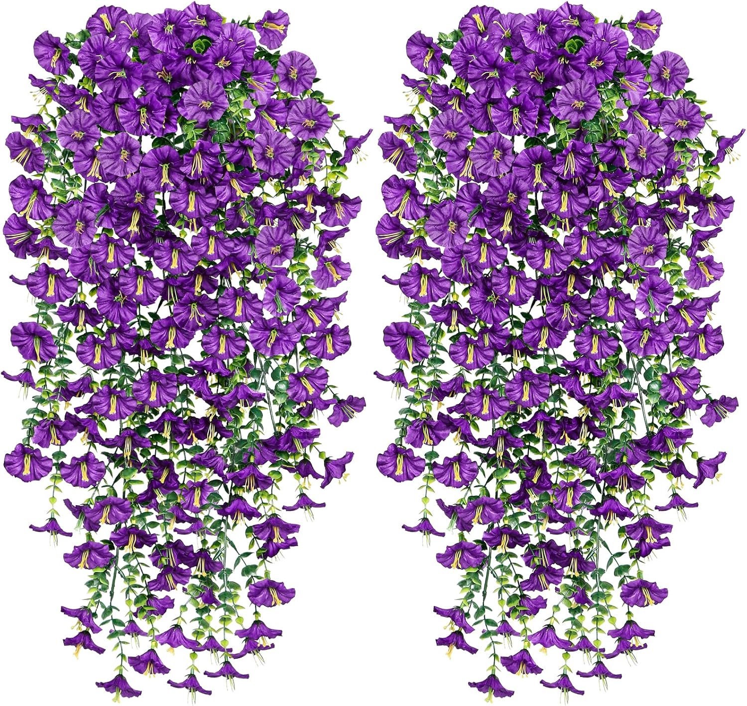 SnelShoppen - 2Pcs Kunstmatige Hangende Bloemen - Lange Paarse Morning Glory - UV Bestendige Nepplanten - Wisteria Voor Bruiloft, Tuin, Thuis Decorati