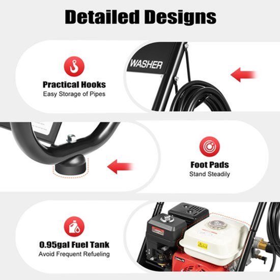 Hogedrukreiniger Benzine - 7.5 PK Motor - 2200 PSI Druk - Zwart - Draagbaar - Tuin En Buiten — afbeelding 4