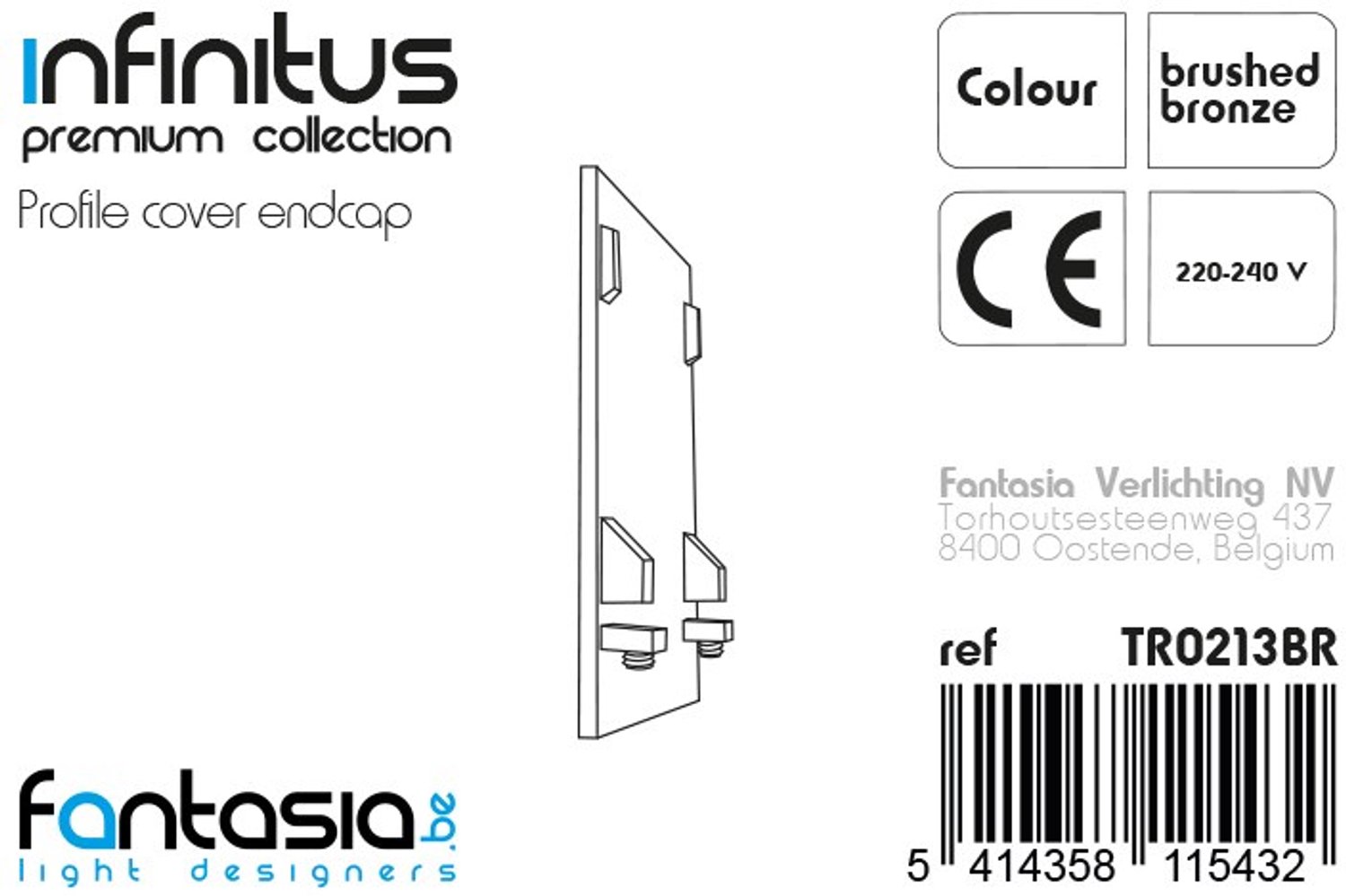 Infinitus eindkap in bronskleur voor het LED-profielsysteem, afsluitdop uit de Premium collectie van Fantasia