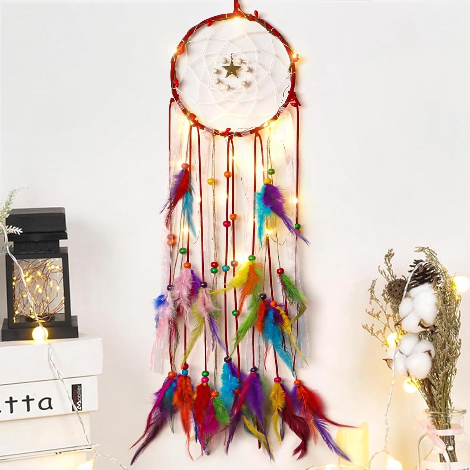 Kleurvolle Dromenvanger voor Kinderen - Indian Dream Catcher met Veertjes voor Slaapkamer Decoratie en Creatief Cadeau voor Feestdagen
