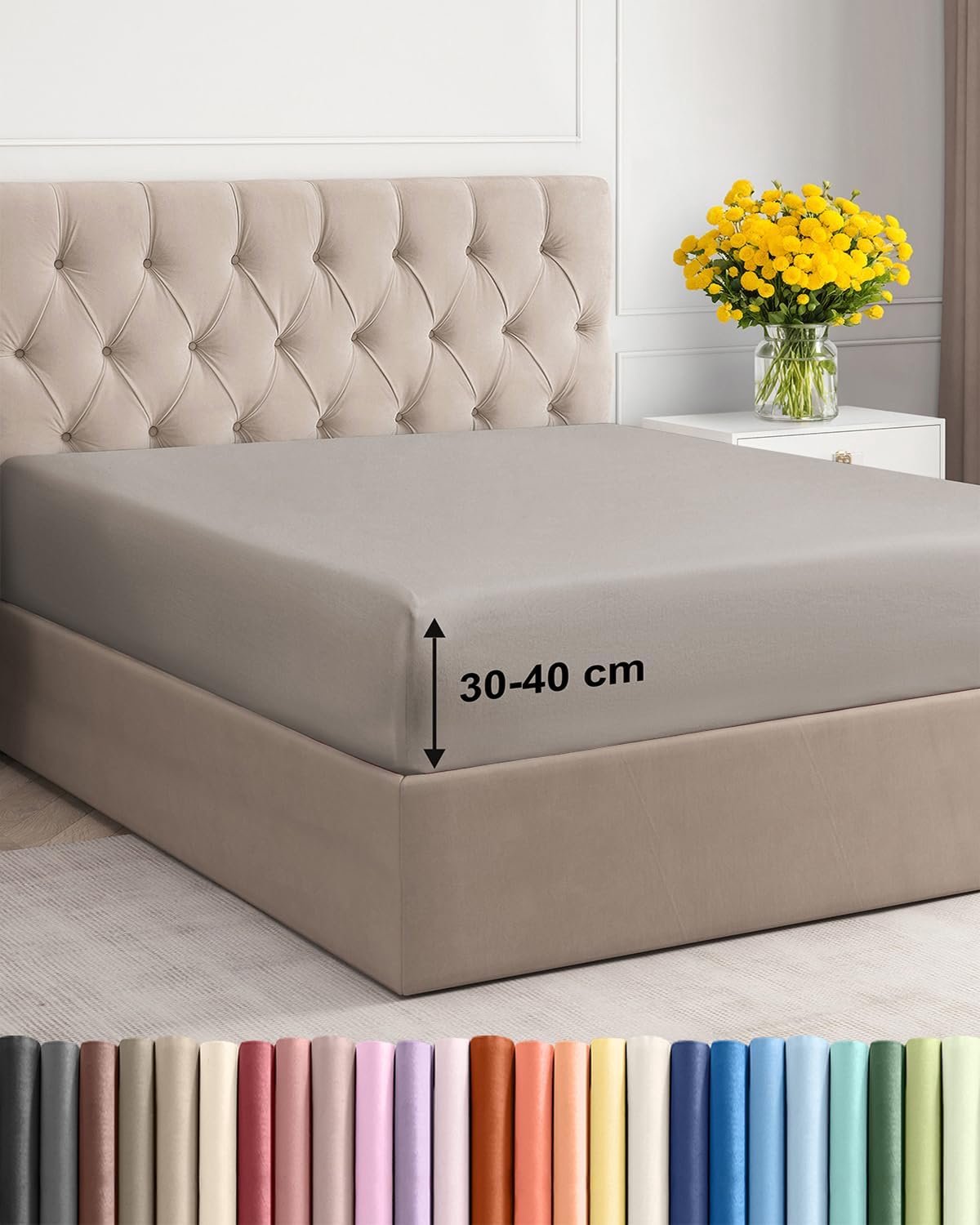 SnelShoppen - Fitted Sheet 200x200 cm - 40 cm Hoekdiepte - Microfibre Polyester - Geschikt voor Boxspring - Lichtgrijs - OEKO-TEX Gecertificeerd - Kle
