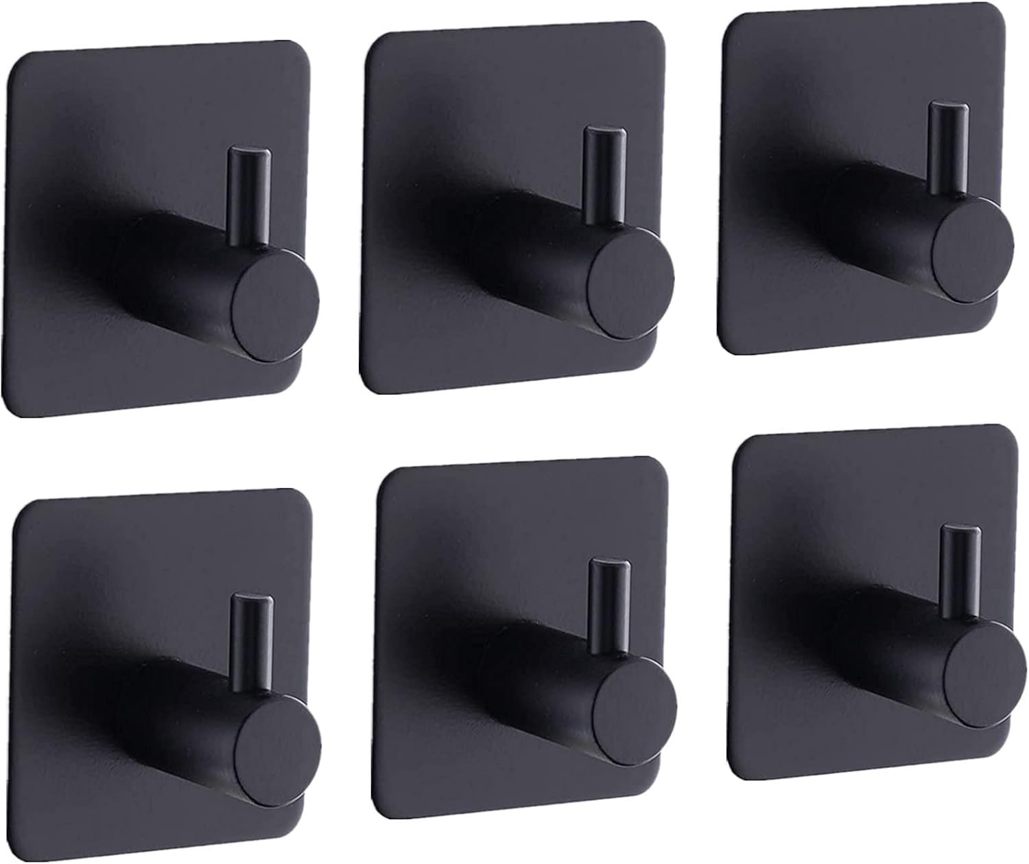 SnelShoppen - 6 Stuks Wandhaken Zonder Boren Zelfklevende Haakjes Zwart voor Badkamer, Keuken, Toilet - RVS 304 Waterdicht, Sterk, Muurvriendelijk
