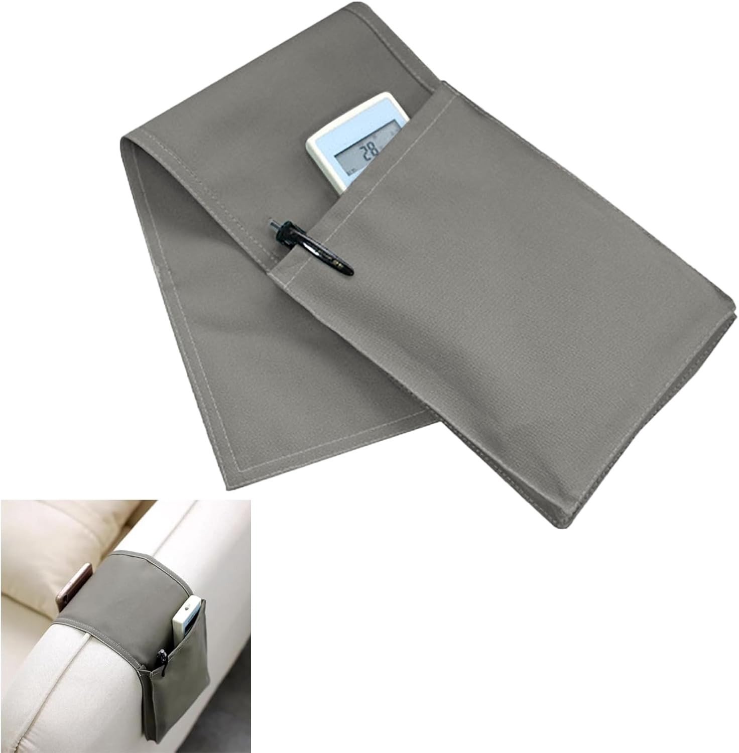Organizer voor Armleuning van Sofa, Stoel of Bed - Opbergzak voor Afstandsbedieningen, Mobiele Telefoons en Pennen - Handig en Ruimtebesparend (Grijs)