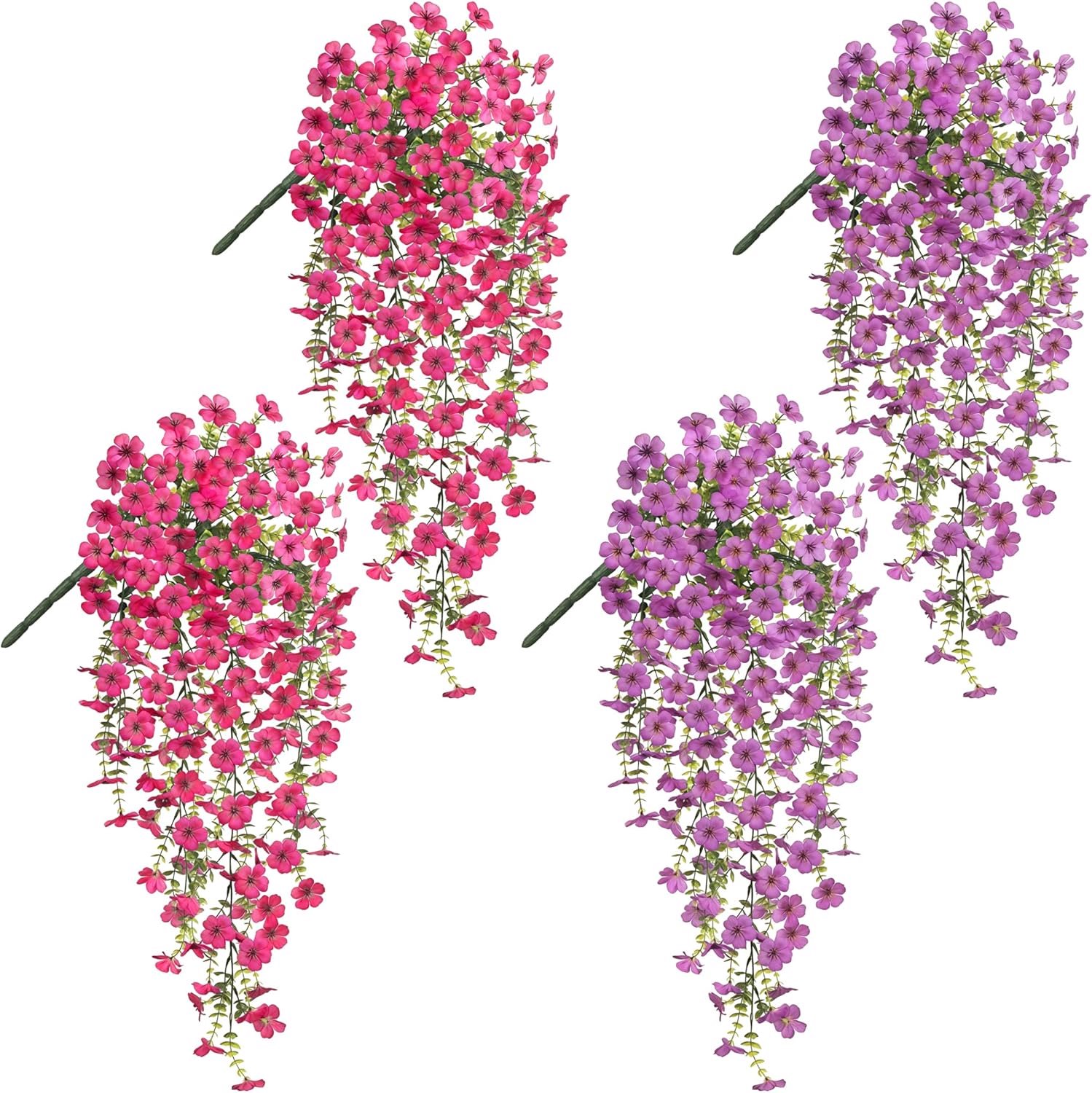 SnelShoppen - Kunstmatige Hangplanten 4 Stuks - Kunststof Paars Magenta - Weerbestendige Kunstbloemen voor Balkon, Terras en Tuin - Onderhoudsvrij en