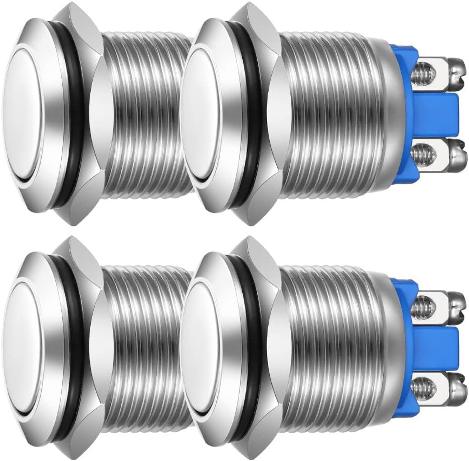 Guuzi 4Pcs 19mm Momentary Push Button 3A/250VAC; 5A/12VAC Waterproof Power Push Button Small Round Chrome Stainless - ShopVlot