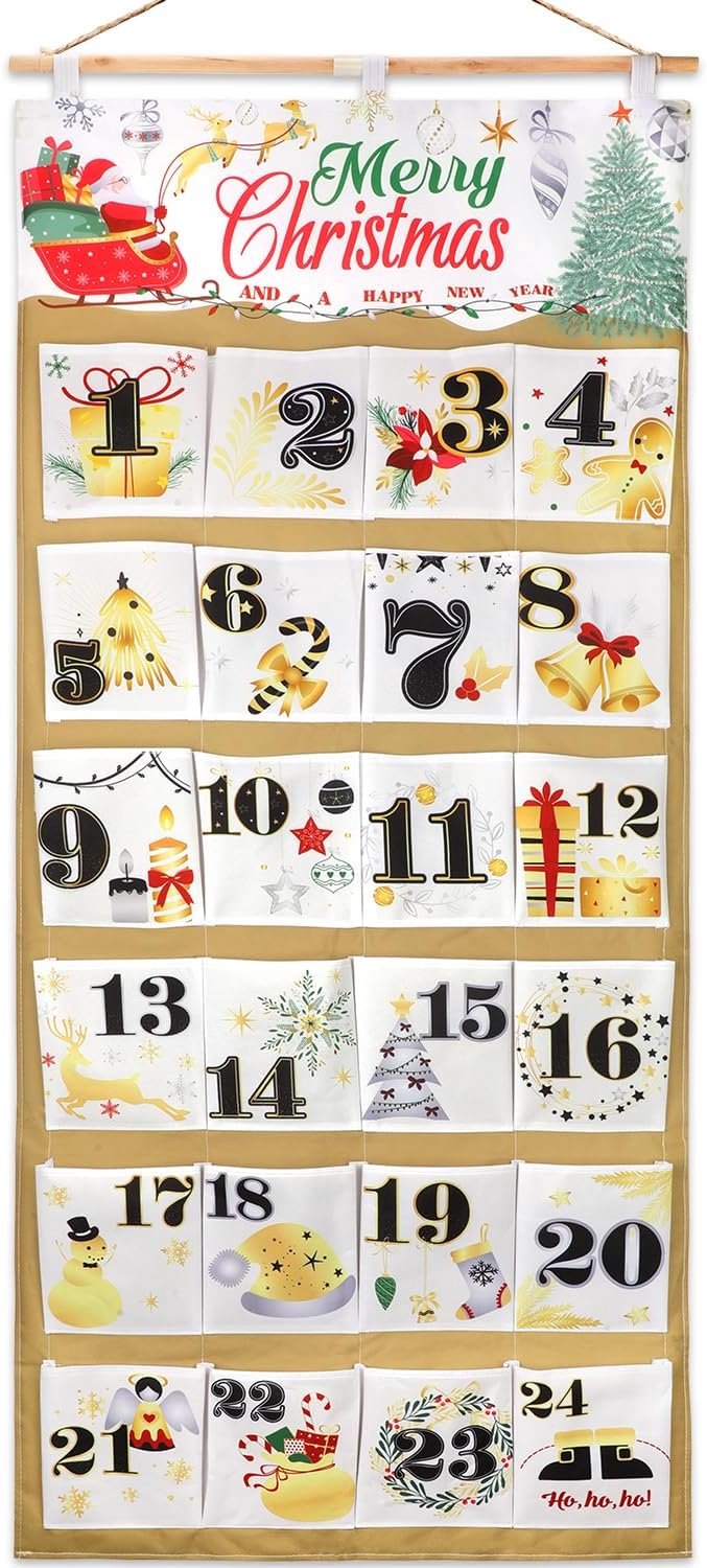 DPKOW Fabric Advent Calendar with Pockets, Reusable Fabric Advent Calendar 2025 Empty Advent Calendars for Filling - ShopVlot
