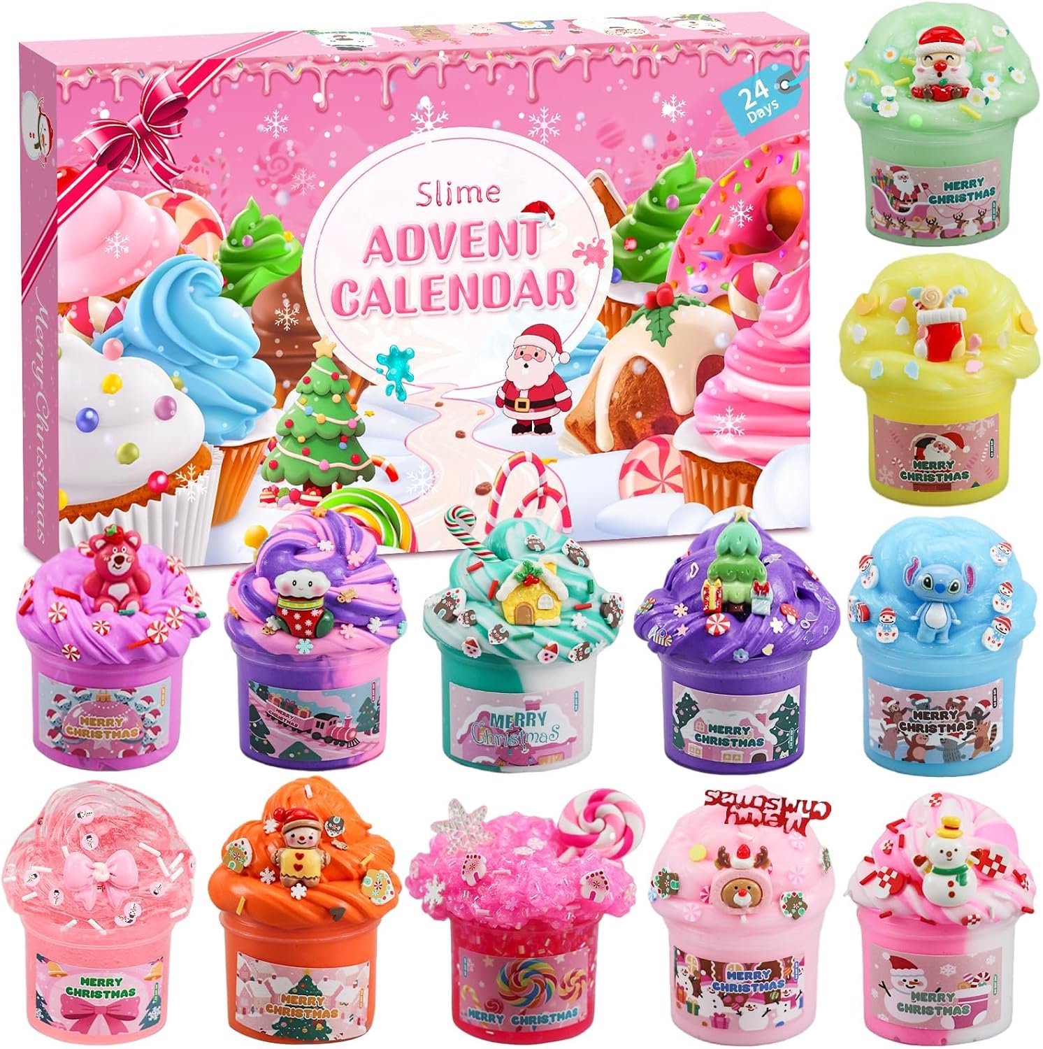 Slime adventskalender 2025 voor kinderen, 24 dagen aftelbare slijm, kerstkalender kinderen, 12 stuks - ShopVlot