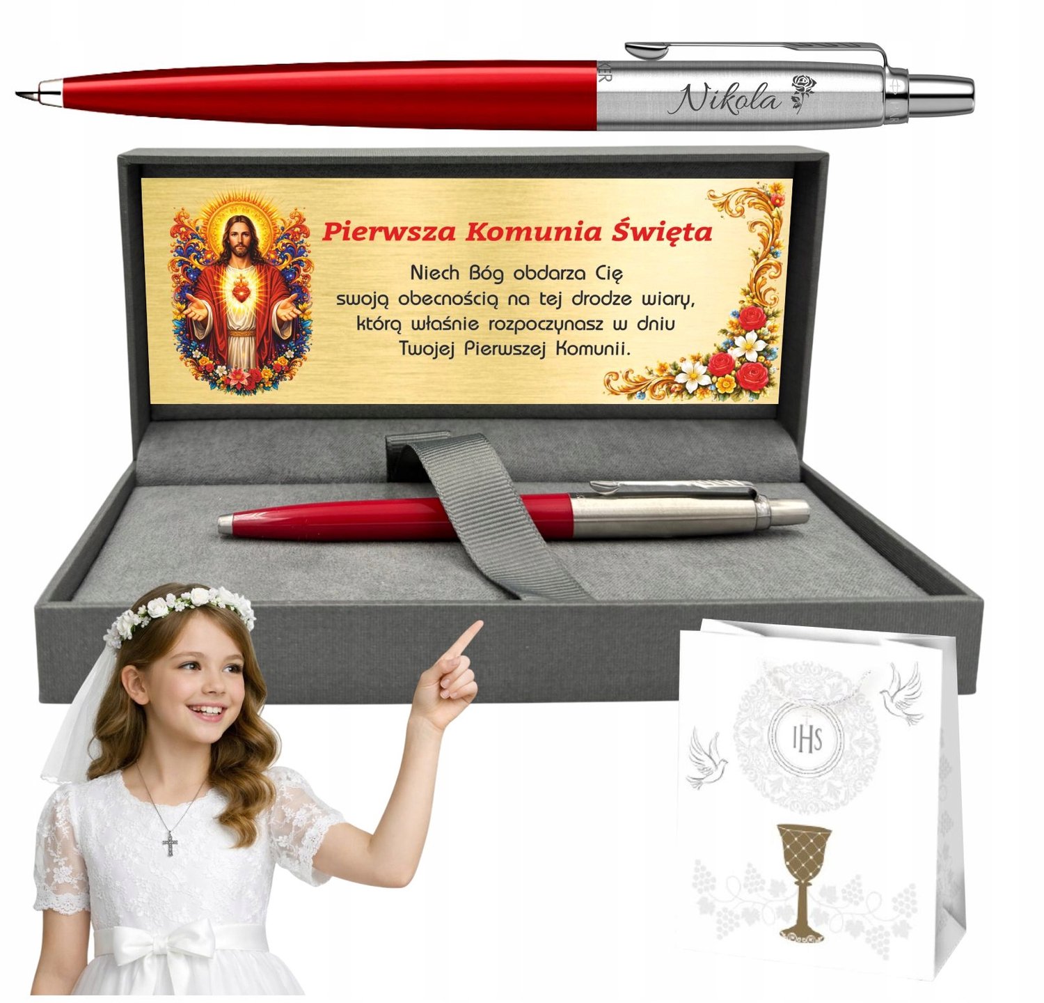 Parker Jotter Drukpen Rood met Gravure & Cadeaubox - Communie Cadeau