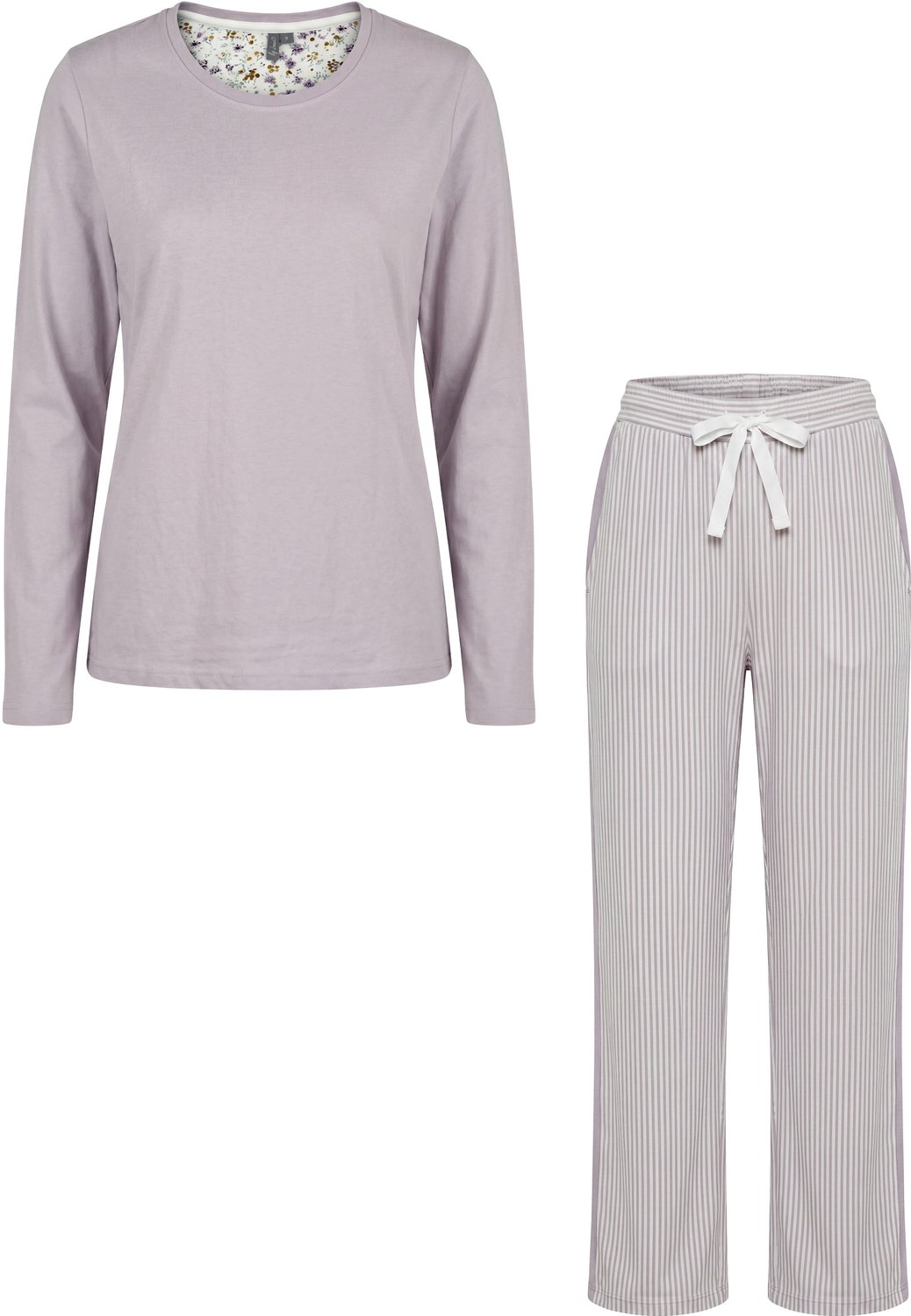 By Louise Dames Pyjama Set Lang Katoen Gestreept Lila