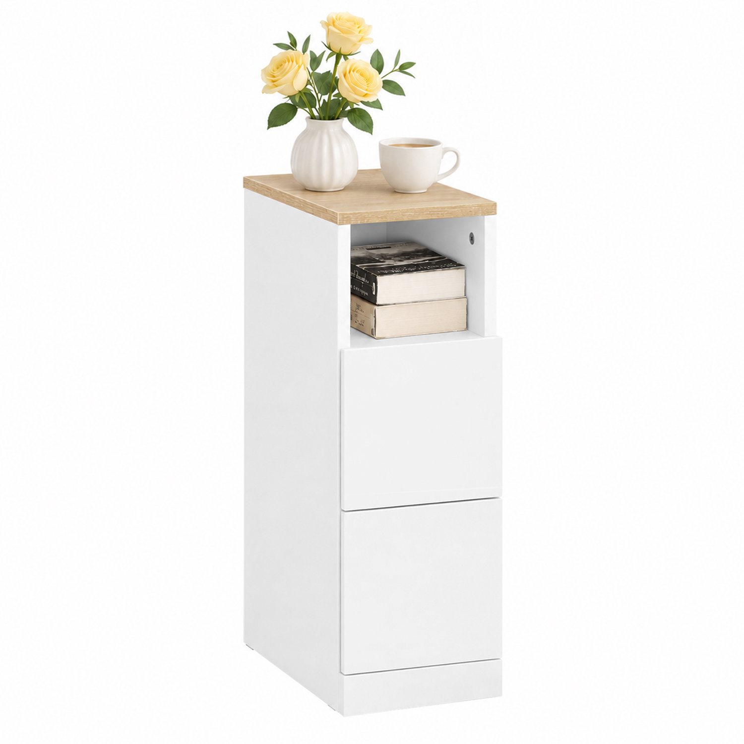 SoBuy FBT149-WN 20cm Smal Nachtkastje - 2 Lades en Open Vak - Nachtkastje met Lades voor Slaapkamer en Woonkamer - 20 x 35 x 60 cm - Wit