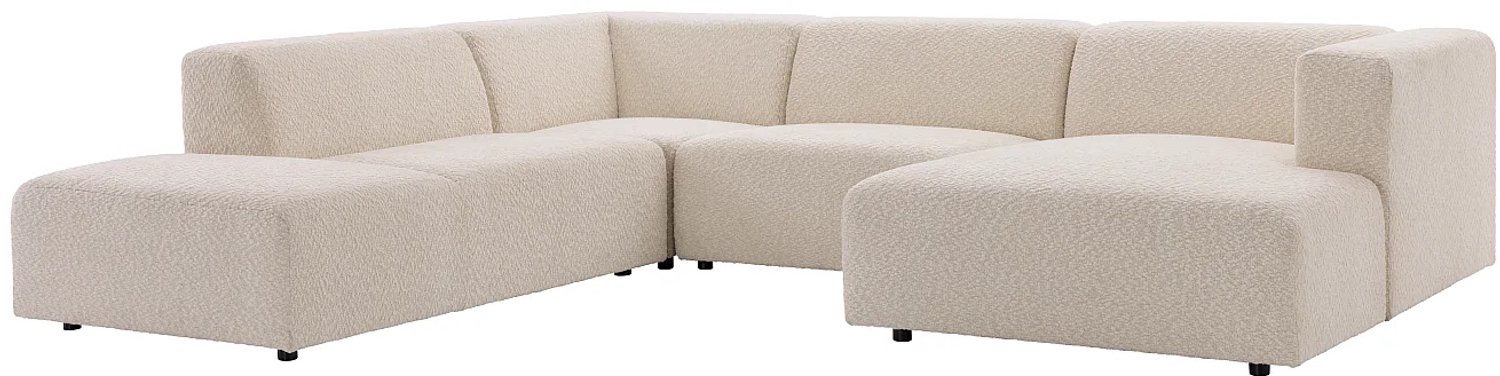 Vente-unique Modulaire panoramische hoekbank in beige chenillestof - TORISO