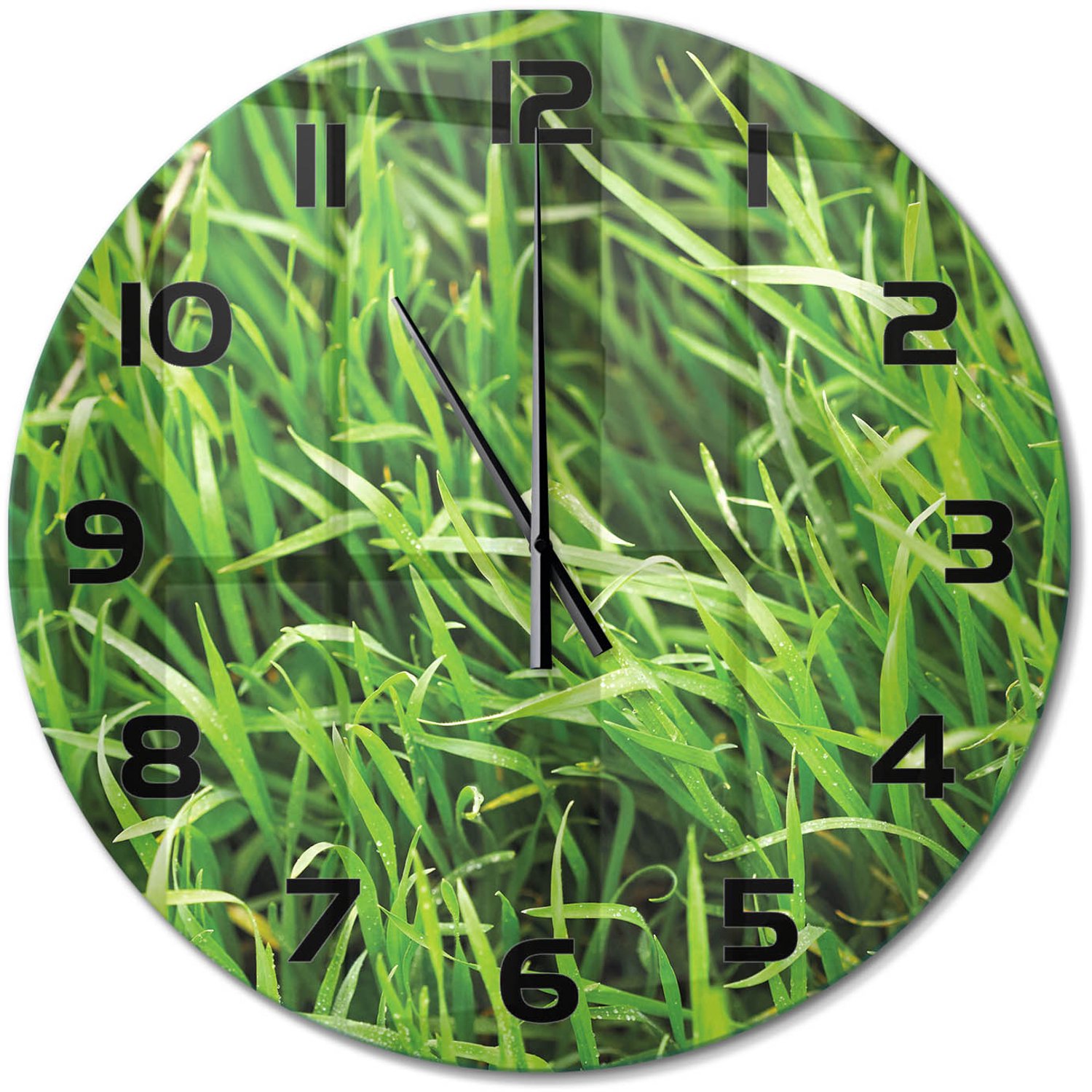 TULUP Wandklok - Gras Glazen Wandklok Design - fi60 cm - Groente Klok Glas Met Opdruk - Zwarte handen - Ronde Klok - Wandklok Glas Met Motief - Decoratieve Glazen Klok
