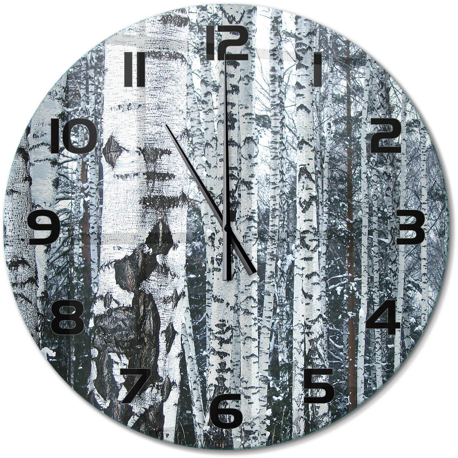 TULUP Wandklok - Berken Glazen Wandklok Design - fi60 cm - Wit Klok Glas Met Opdruk - Zwarte handen - Ronde Klok - Wandklok Glas Met Motief - Decoratieve Glazen Klok