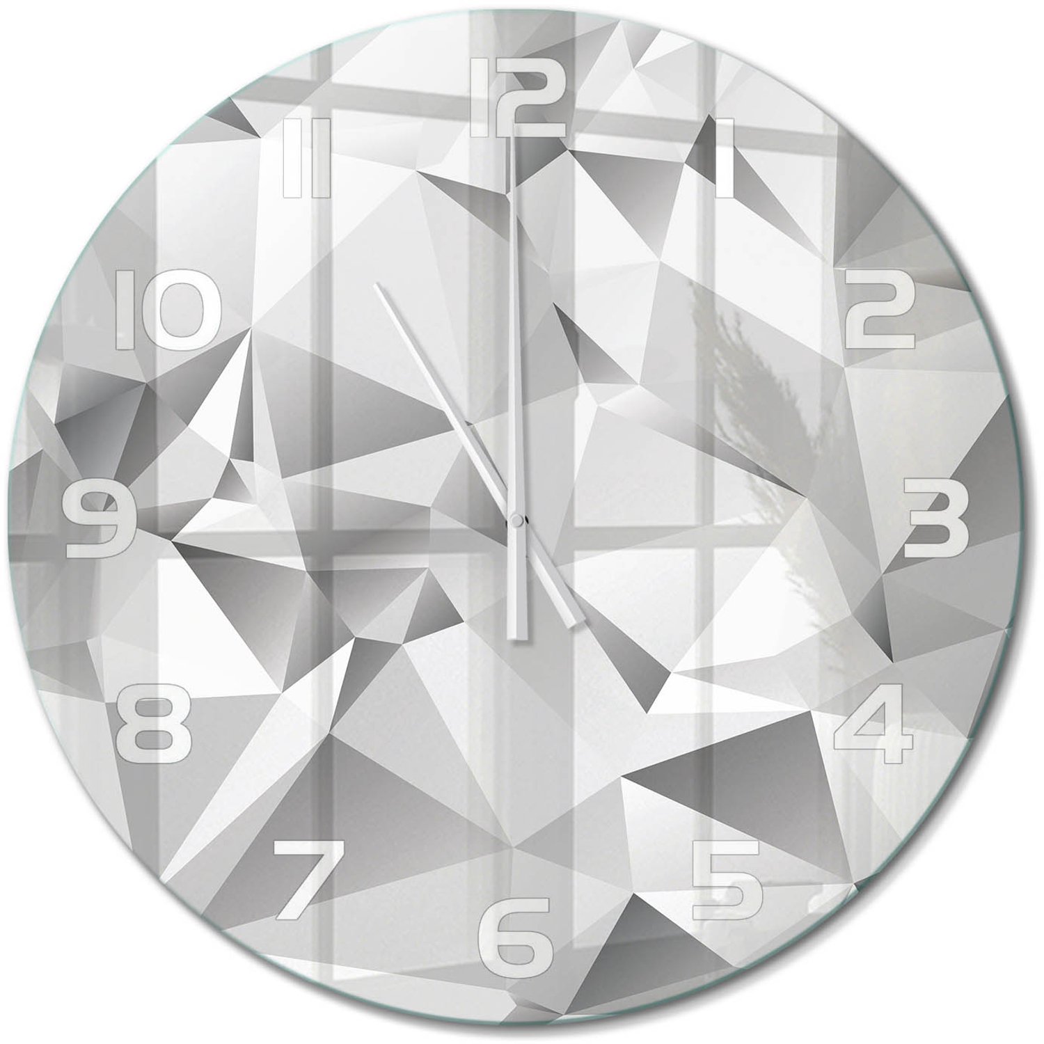 TULUP Wandklok - 3D-abstractie Klok Glas Met Opdruk - fi60 cm - Grijs Moderne Wandklok Glas - Witte handen - Ronde Klok - Decoratieve Glazen Klok - Glazen Wandklok Design