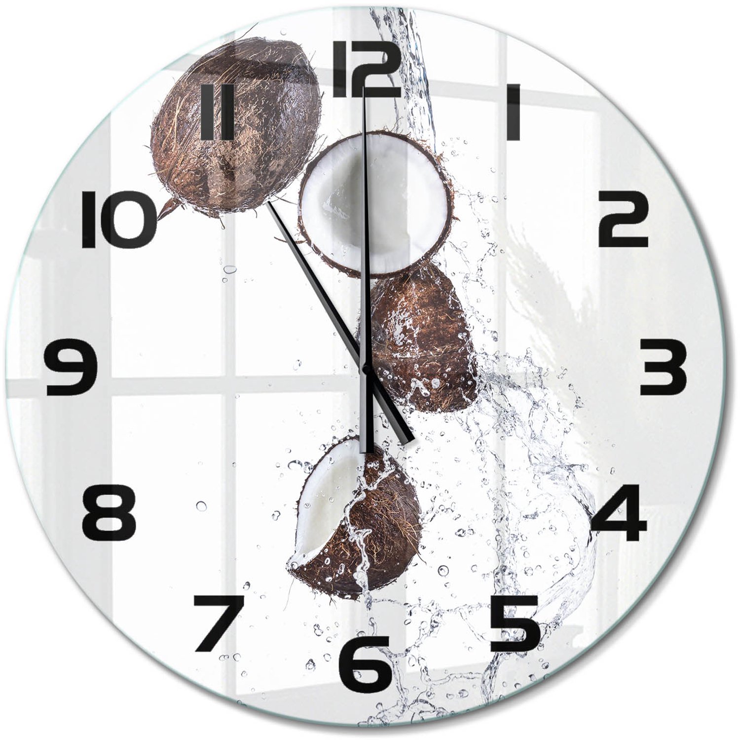 TULUP Wandklok - Kokosnoot met water Glazen Wandklok Design - fi60 cm - Bruin Klok Glas Met Opdruk - Zwarte handen - Ronde Klok - Wandklok Glas Met Motief - Decoratieve Glazen Klok