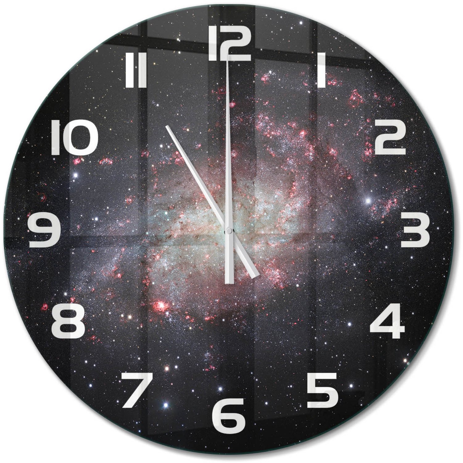 TULUP Wandklok - Mist Glazen Wandklok Design - fi60 cm - Zwart Klok Glas Met Opdruk - Witte handen - Ronde Klok - Wandklok Glas Met Motief - Decoratieve Glazen Klok