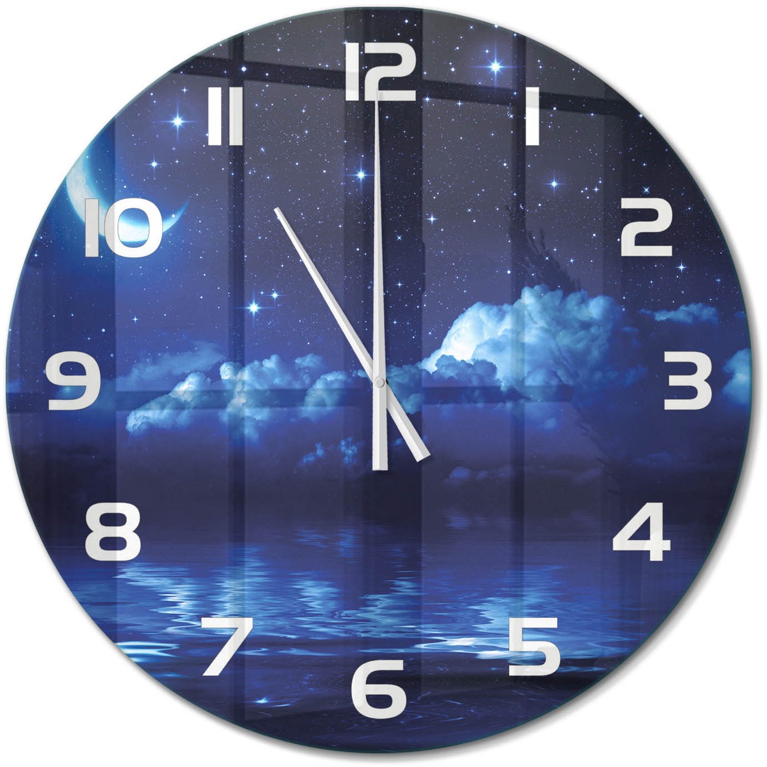 TULUP Wandklok - De nachtelijke hemel Gekleurde Glazen Klok - fi60 cm - Blauw Glazen Klok Met Print - Witte handen - Ronde Klok - Moderne Wandklok Glas - Wandklok Glas Decoratie