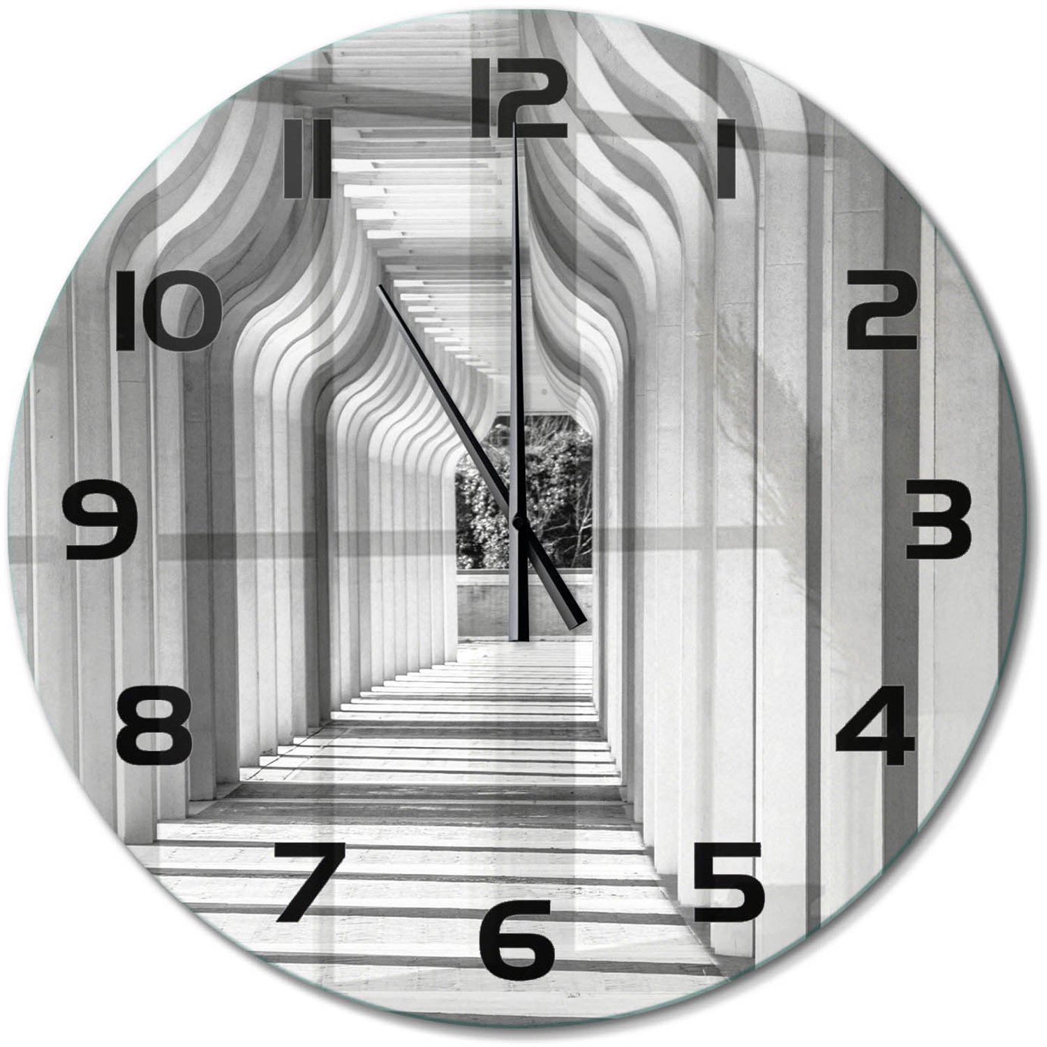 TULUP Wandklok - Hal Klok Glas Met Opdruk - fi60 cm - Wit Moderne Wandklok Glas - Zwarte handen - Ronde Klok - Decoratieve Glazen Klok - Glazen Wandklok Design