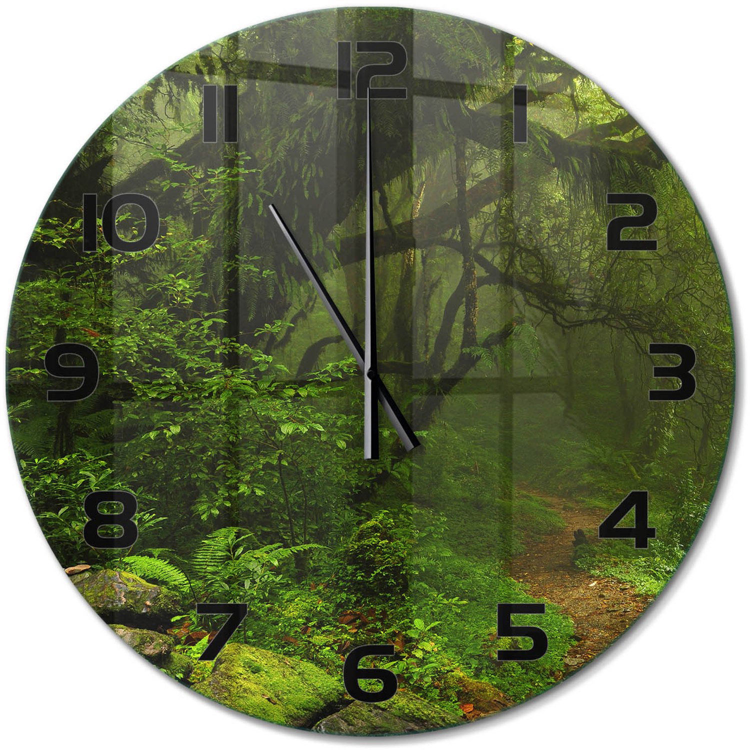 TULUP Wandklok - Oerwoud in Nepal Glazen Wandklok Design - fi60 cm - Groente Klok Glas Met Opdruk - Zwarte handen - Ronde Klok - Wandklok Glas Met Motief - Decoratieve Glazen Klok