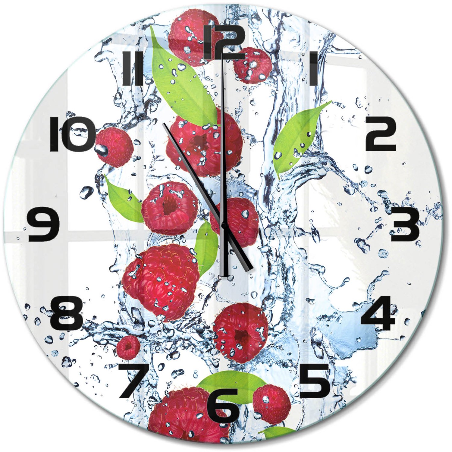TULUP Wandklok - Frambozen en water Glazen Klok Met Print - fi60 cm - Rood Wandklok Glas Met Motief - Zwarte handen - Ronde Klok - Wandklok Glas Decoratie - Gekleurde Glazen Klok