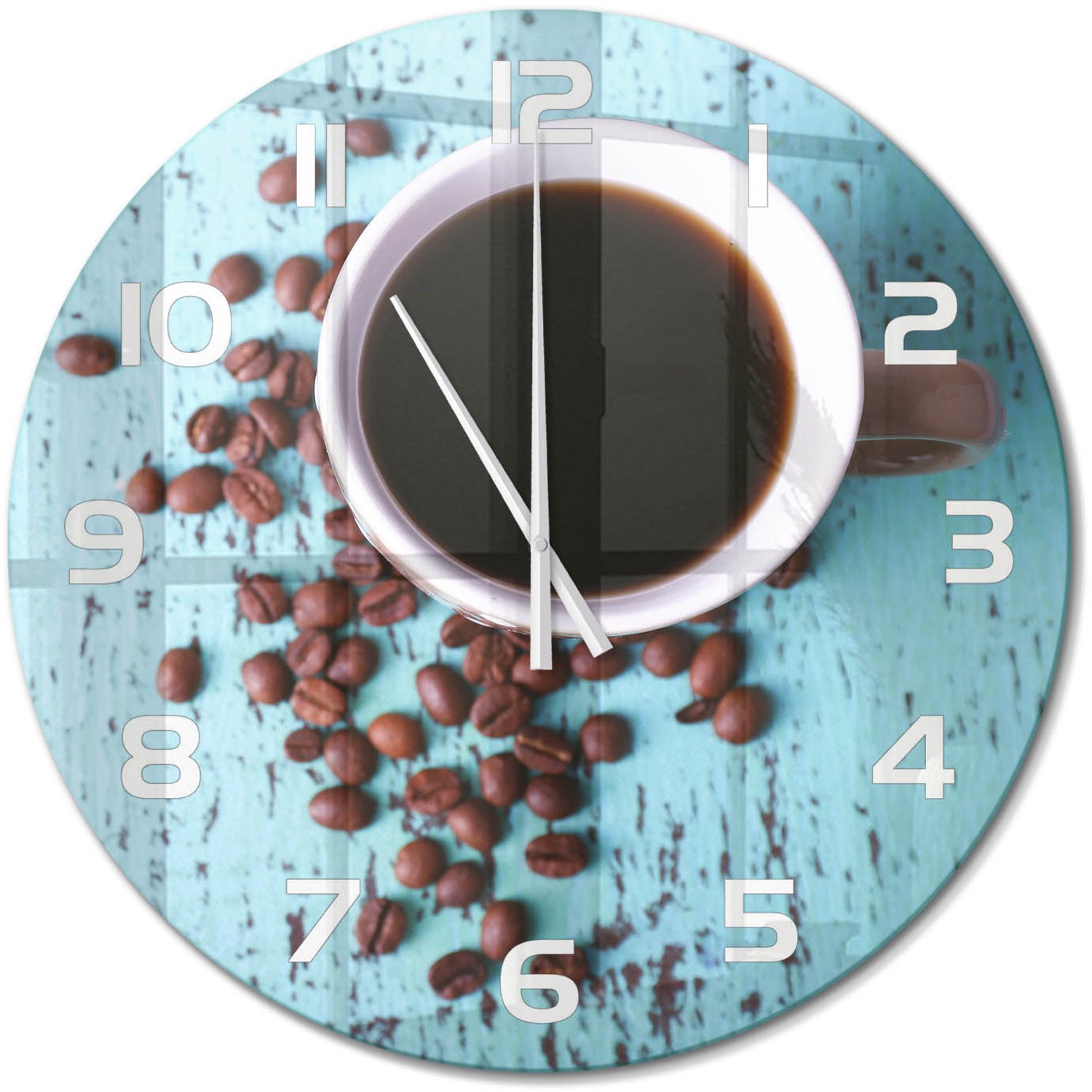 TULUP Wandklok - Zwarte koffie Glazen Klok Met Print - fi60 cm - Bruin Wandklok Glas Met Motief - Witte handen - Ronde Klok - Wandklok Glas Decoratie - Gekleurde Glazen Klok