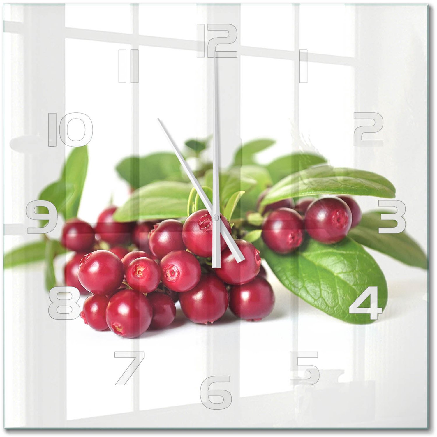 TULUP Wandklok - Cranberries Wandklok Glas Met Motief - 60x60 cm - Rood Decoratieve Glazen Klok - Witte handen - Vierkante Klok - Gekleurde Glazen Klok - Glazen Klok Met Print