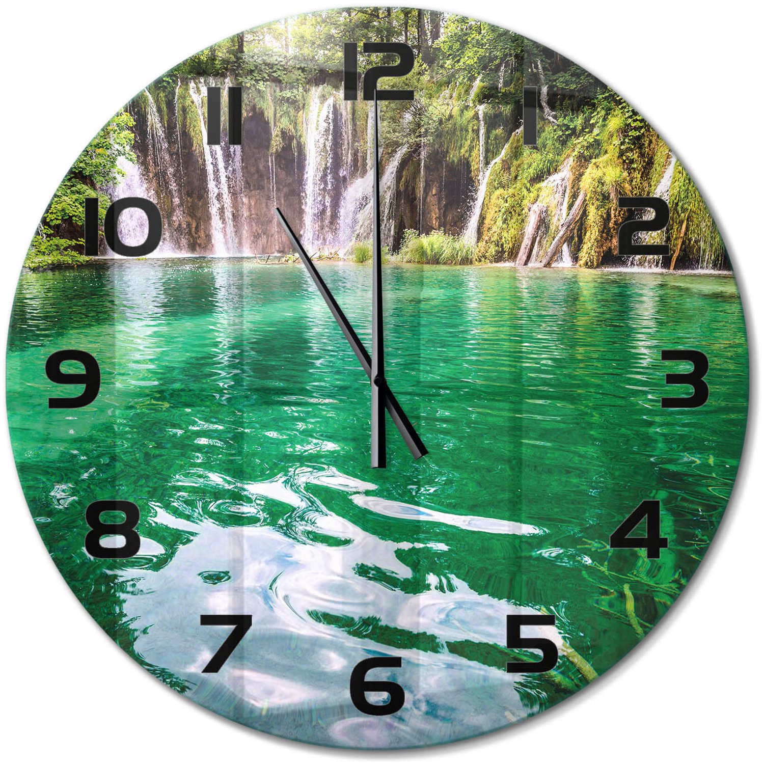 TULUP Wandklok - Plitvice-meren Glazen Klok Met Print - fi60 cm - Groente Wandklok Glas Met Motief - Zwarte handen - Ronde Klok - Wandklok Glas Decoratie - Gekleurde Glazen Klok