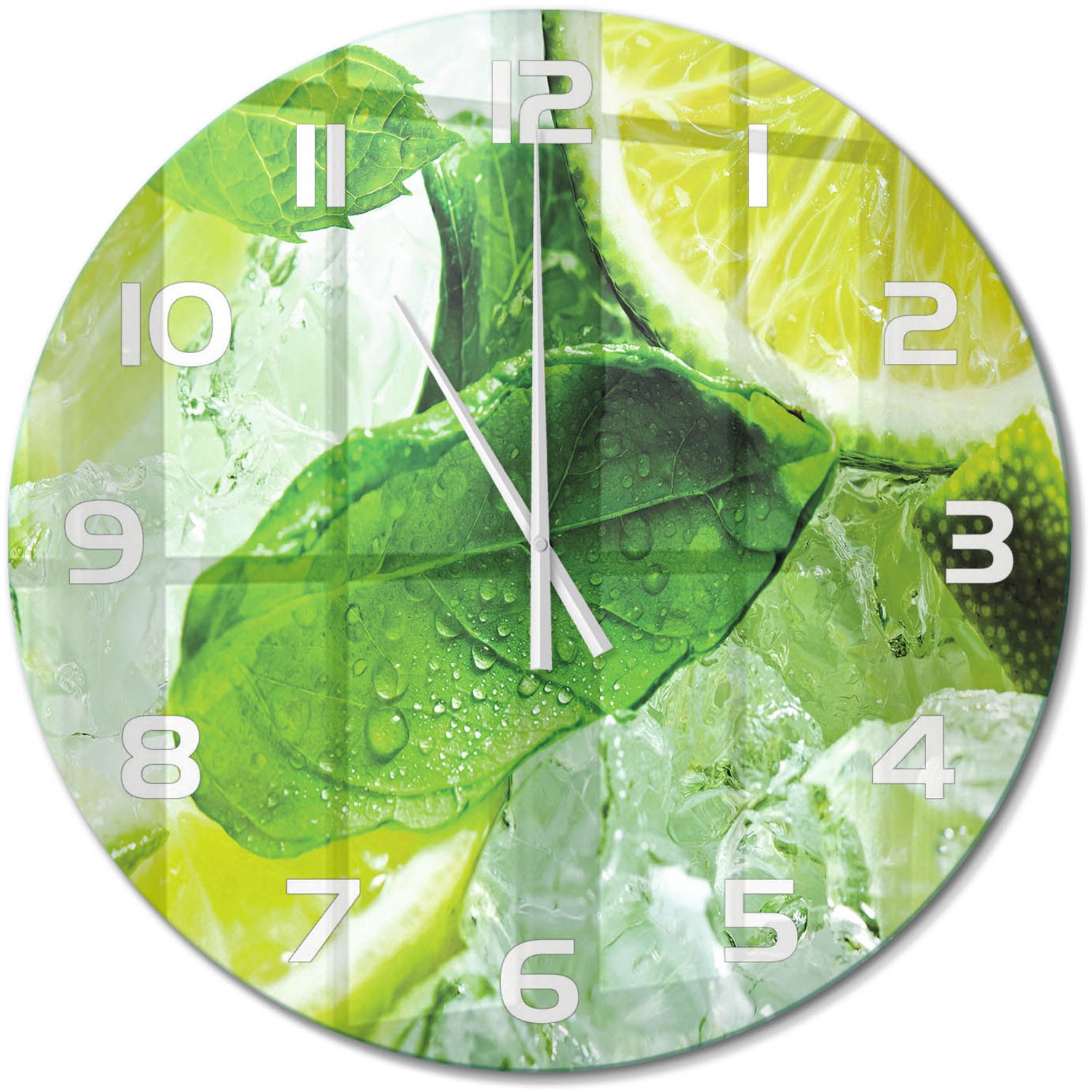 TULUP Wandklok - Limoen met ijs Klok Glas Met Opdruk - fi60 cm - Groente Moderne Wandklok Glas - Witte handen - Ronde Klok - Decoratieve Glazen Klok - Glazen Wandklok Design