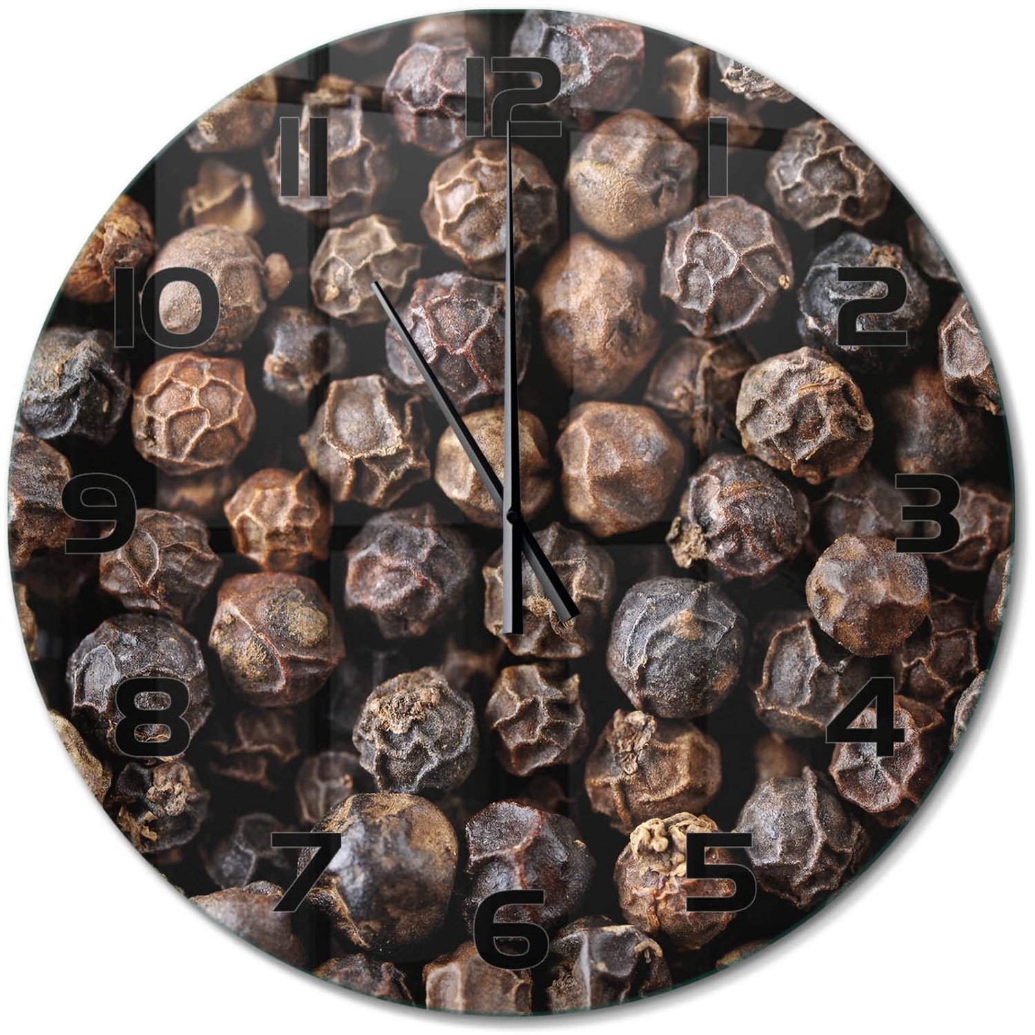 TULUP Wandklok - Peperkorrels Wandklok Glas Met Motief - fi60 cm - Bruin Decoratieve Glazen Klok - Zwarte handen - Ronde Klok - Gekleurde Glazen Klok - Glazen Klok Met Print