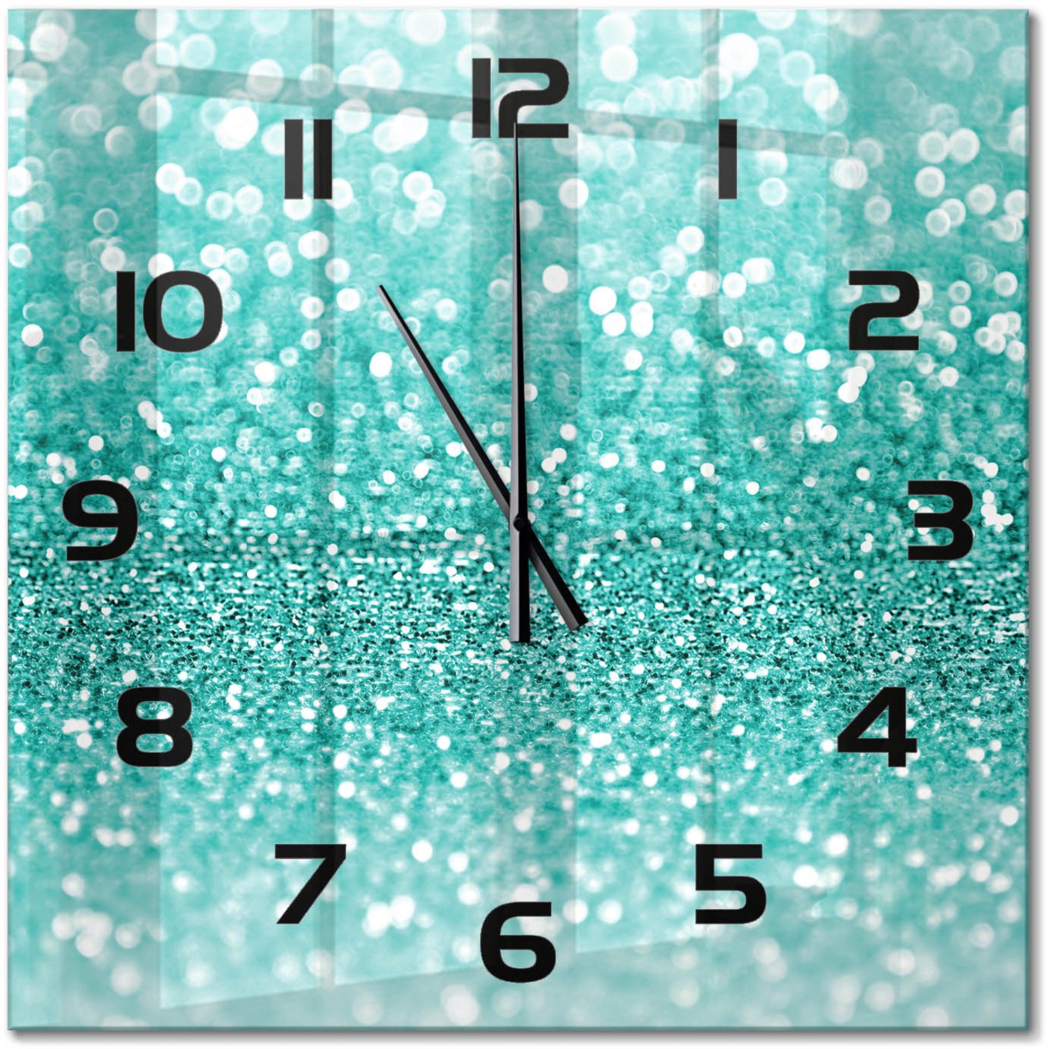 TULUP Wandklok - Kleine dingen Glazen Klok Met Print - 60x60 cm - Blauw Wandklok Glas Met Motief - Zwarte handen - Vierkante Klok - Wandklok Glas Decoratie - Gekleurde Glazen Klok