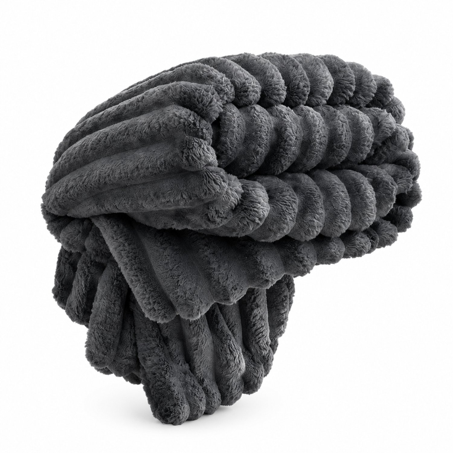 SWGOTA Donkergrijze gestreepte pluchen plaid 70 x 100 cm van polyester, machinewasbaar Donkergrijs