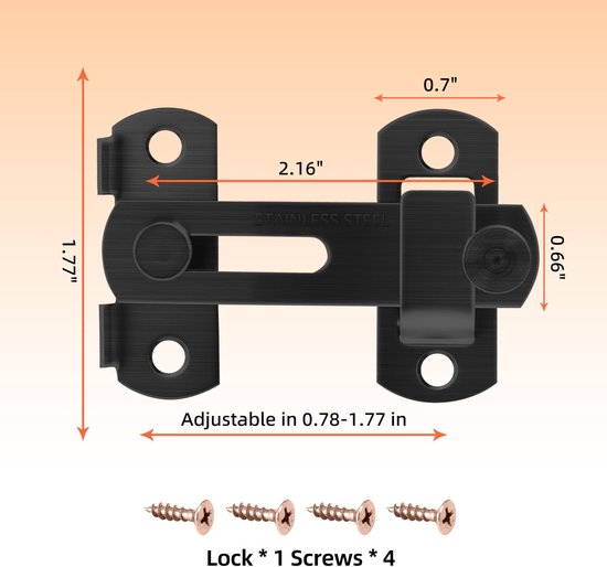 3 inch inklapbare schuifdeurgrendel, zware uitvoering voor privacy - matzwart - voor schuifdeuren, kasten, hekken - 4 stuks — afbeelding 2
