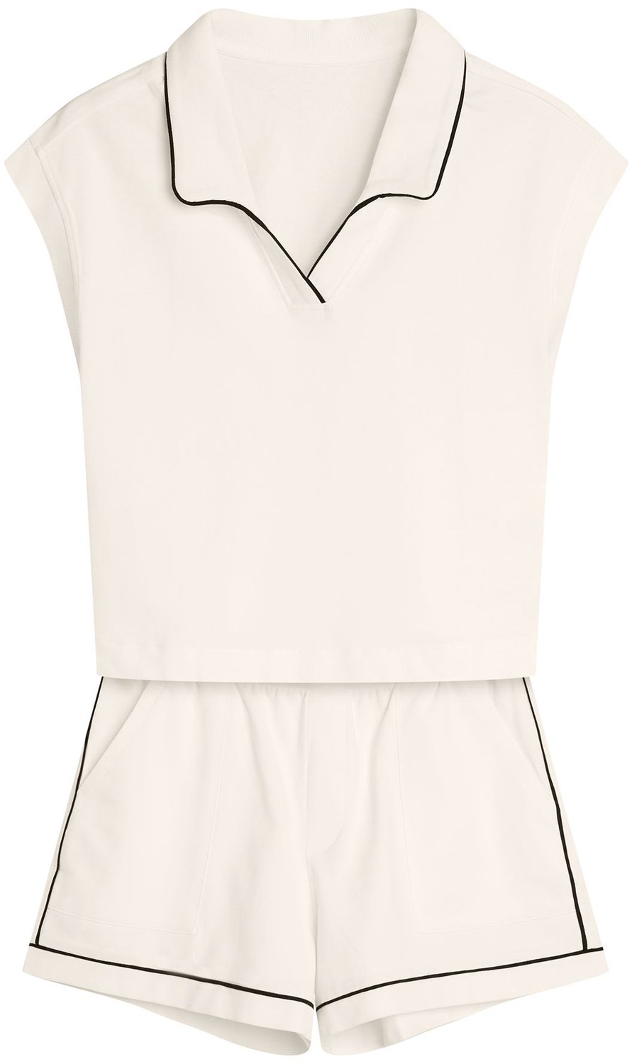 ESOTIQ Remi - Damespyjamaset - Crèmekleurig - Korte mouwen - T-shirt en short Crème;Zwart
