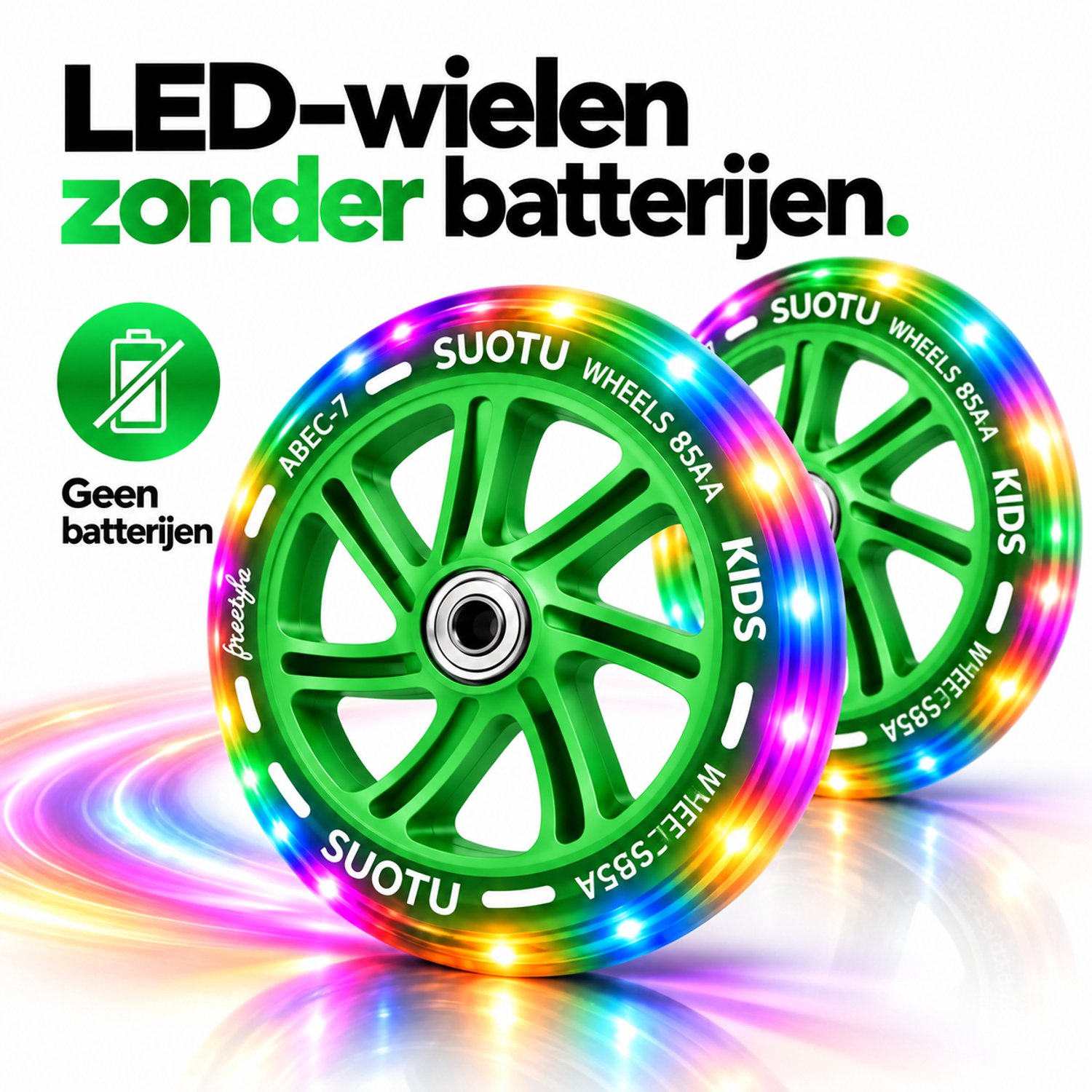 Suotu wielenset voor Stuntstep/Kinderstep - 2 Stuks - 145mm Lichtgevende Wielen - Groen — afbeelding 3