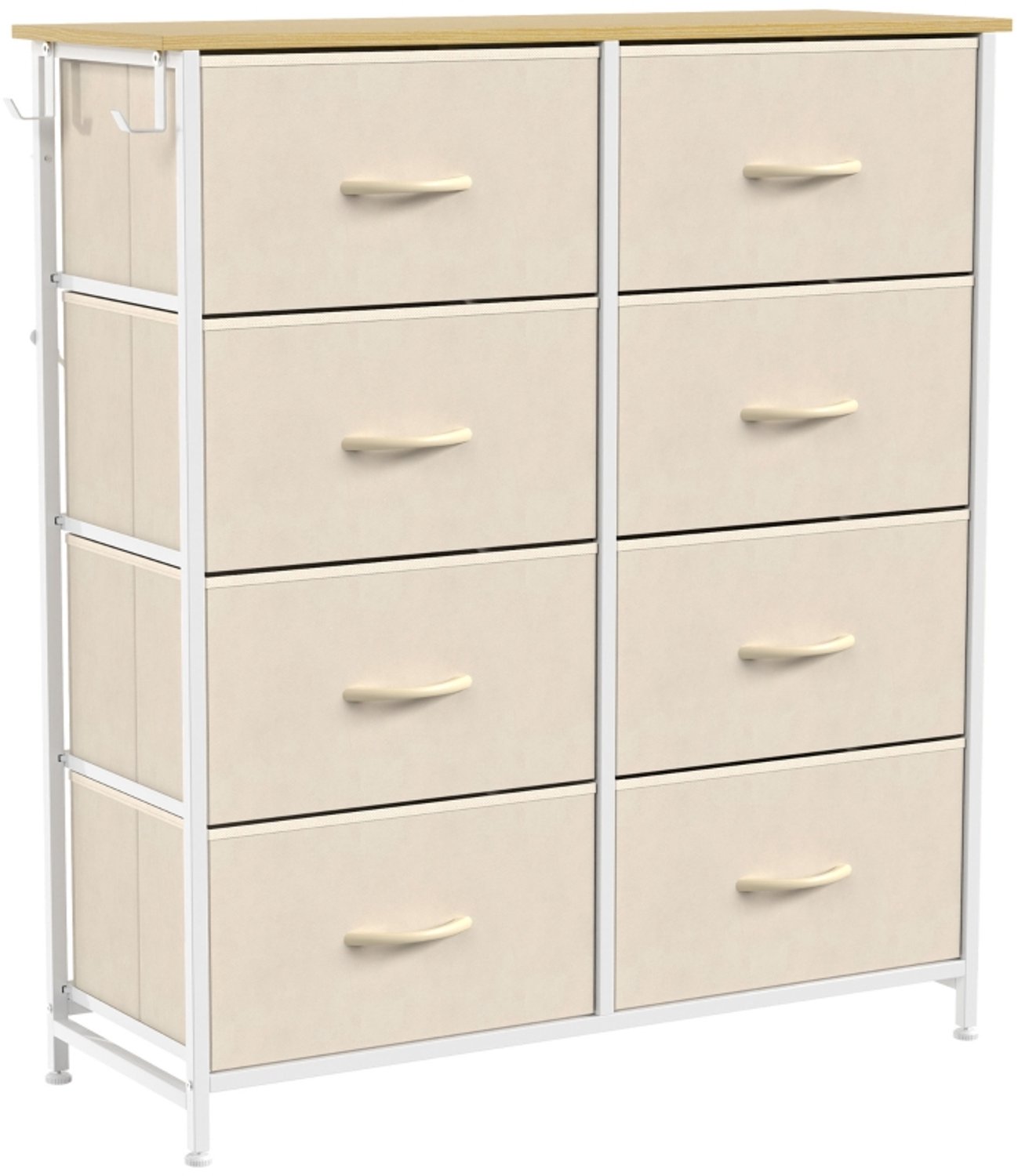 STILVORA Ladekast - 8 Stoffen Lades Met 4 Opbergvakken En 2 Haken - Voor De Slaapkamer - Stof En Staal - 80x30x94,5 cm - Beige