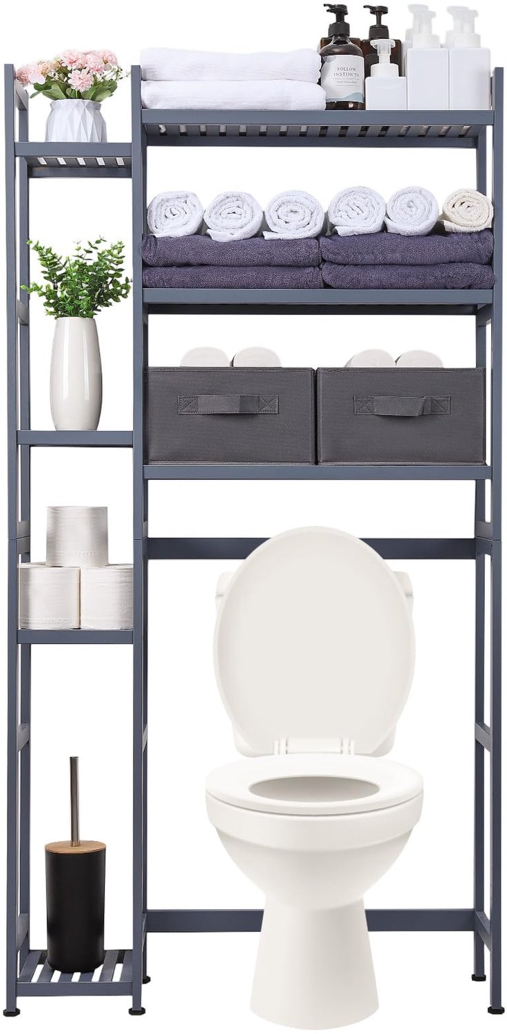 Toilet Rek met 2 Mandjes - Bamboe Toilet Rack met 3 Planken